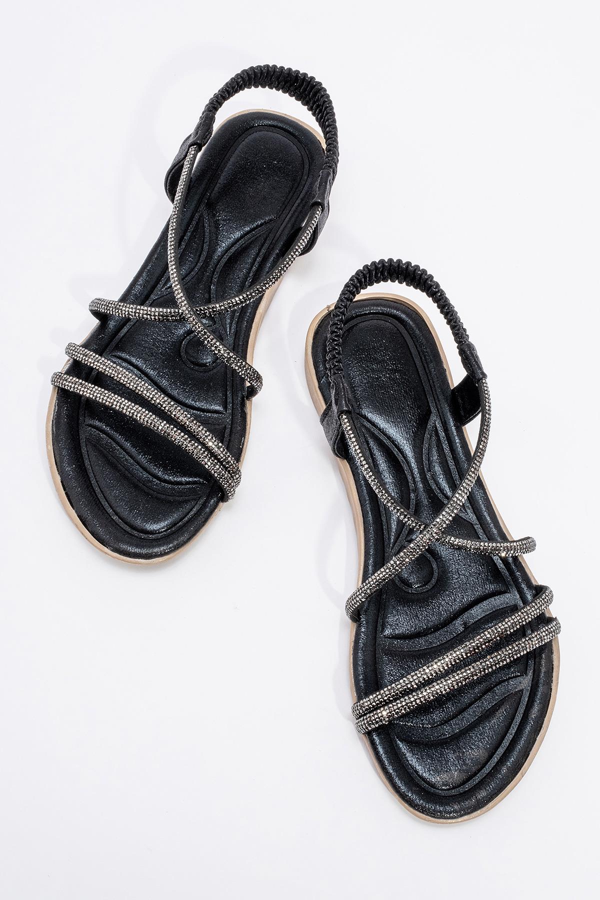 Kadın Çapraz Taşlı Sandalet SİYAH - Görsel 6
