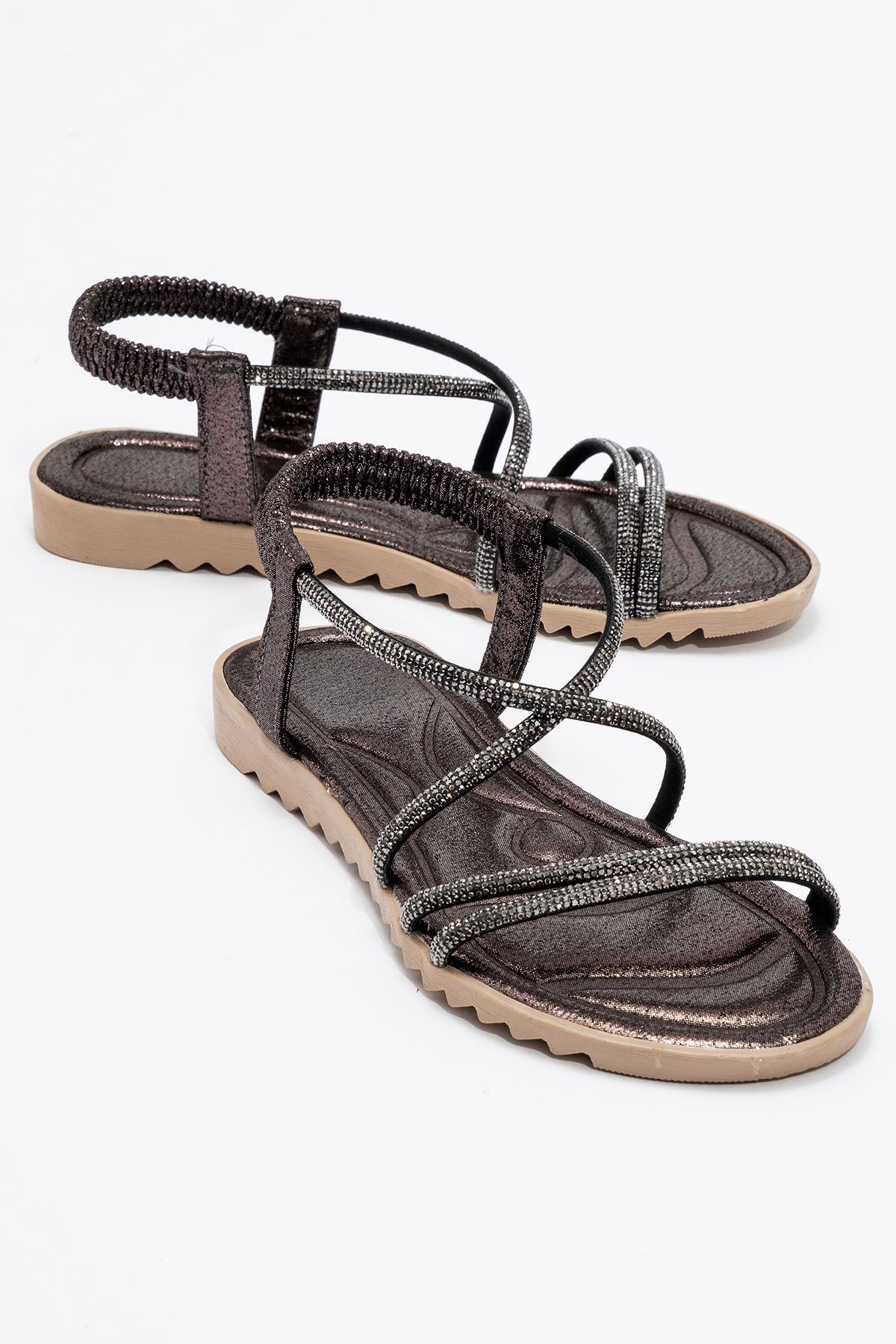 Kadın Çapraz Taşlı Sandalet PLATİN - Görsel 3