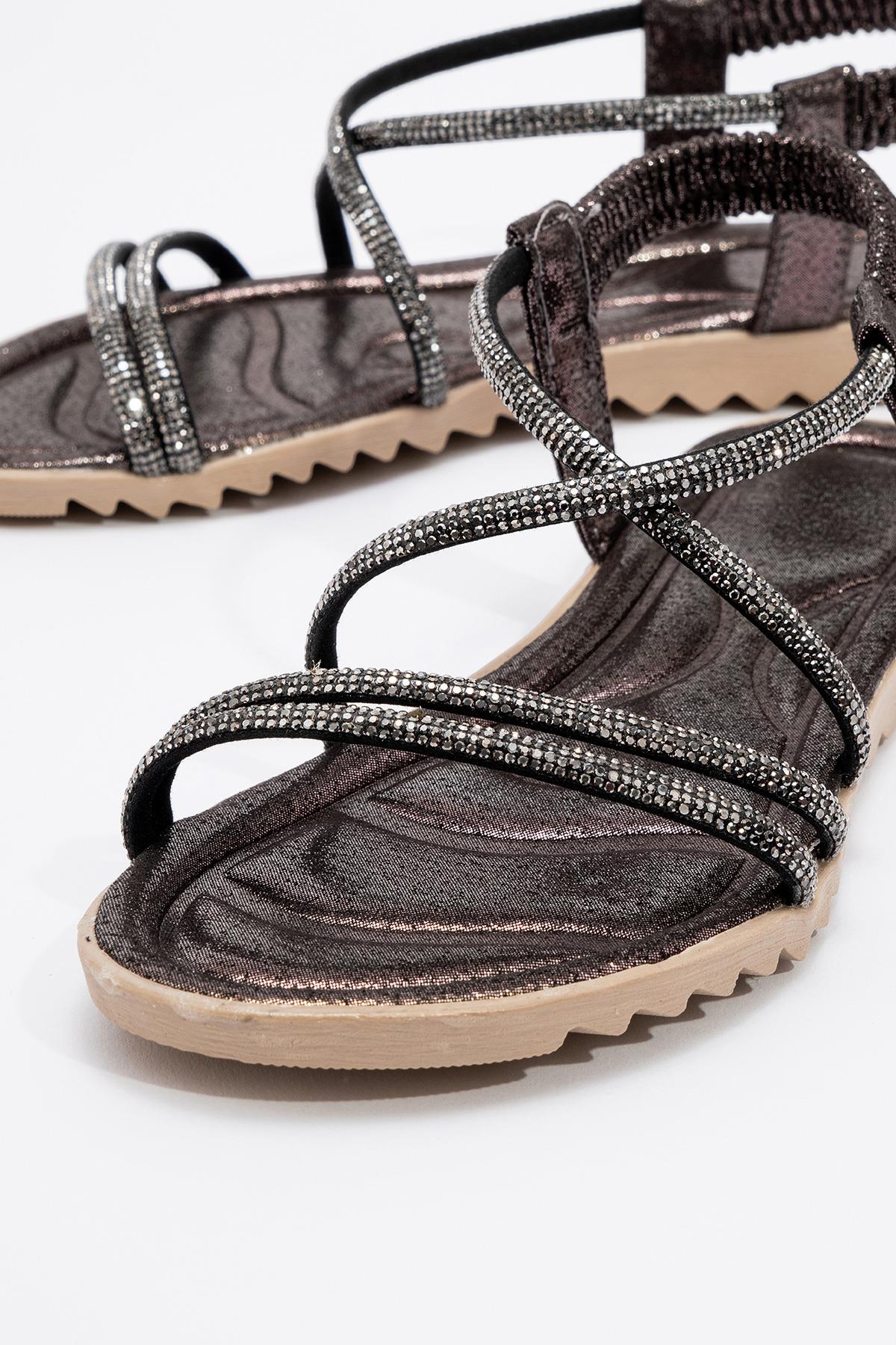 Kadın Çapraz Taşlı Sandalet PLATİN - Görsel 4
