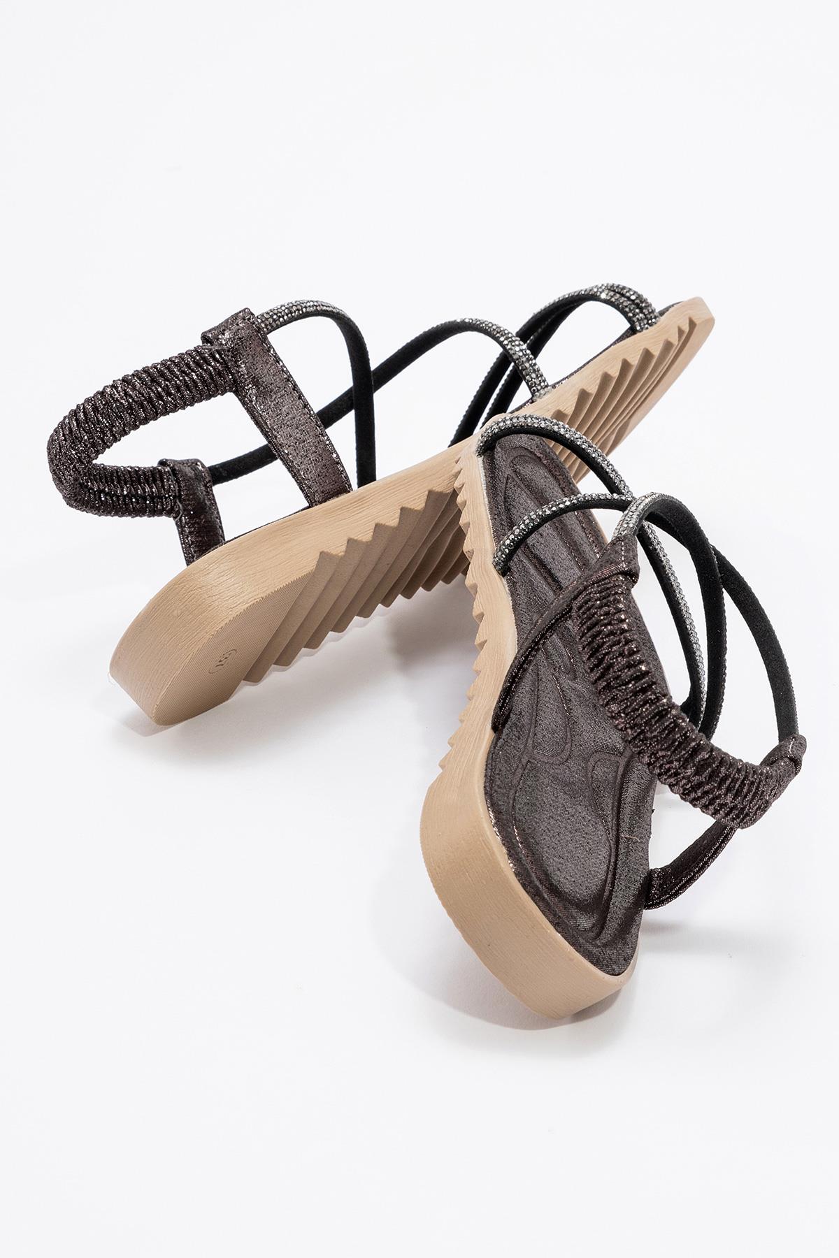 Kadın Çapraz Taşlı Sandalet PLATİN - Görsel 5