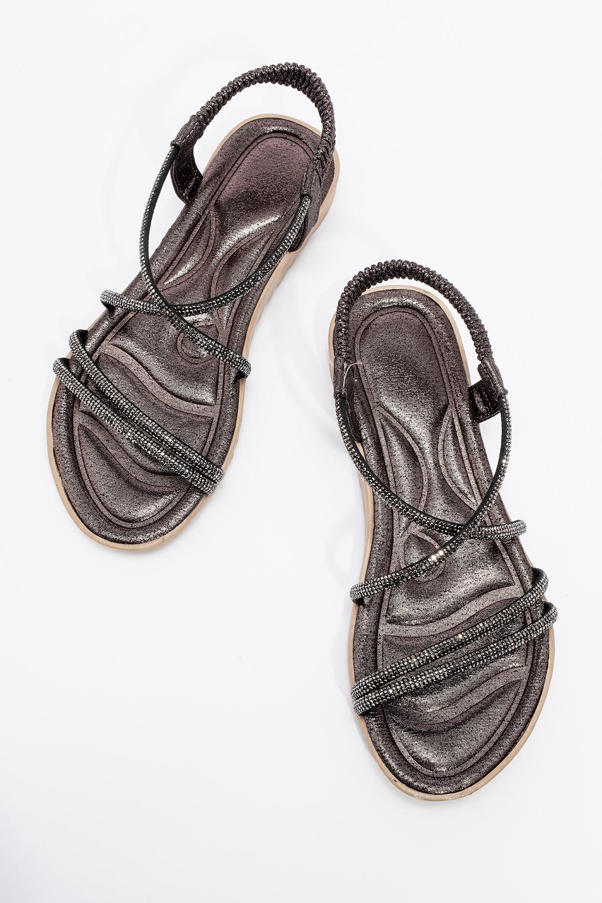 Kadın Çapraz Taşlı Sandalet PLATİN - Görsel 6