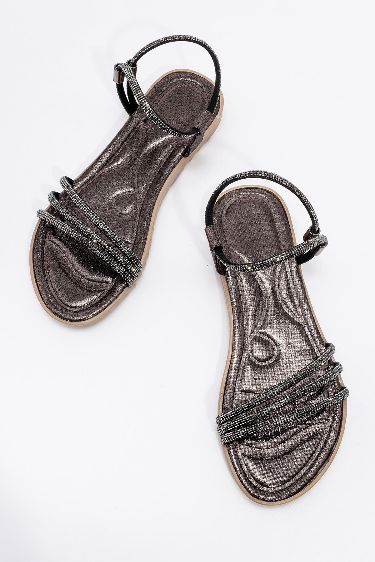 Kadın Taşlı Sandalet PLATİN - Görsel 6