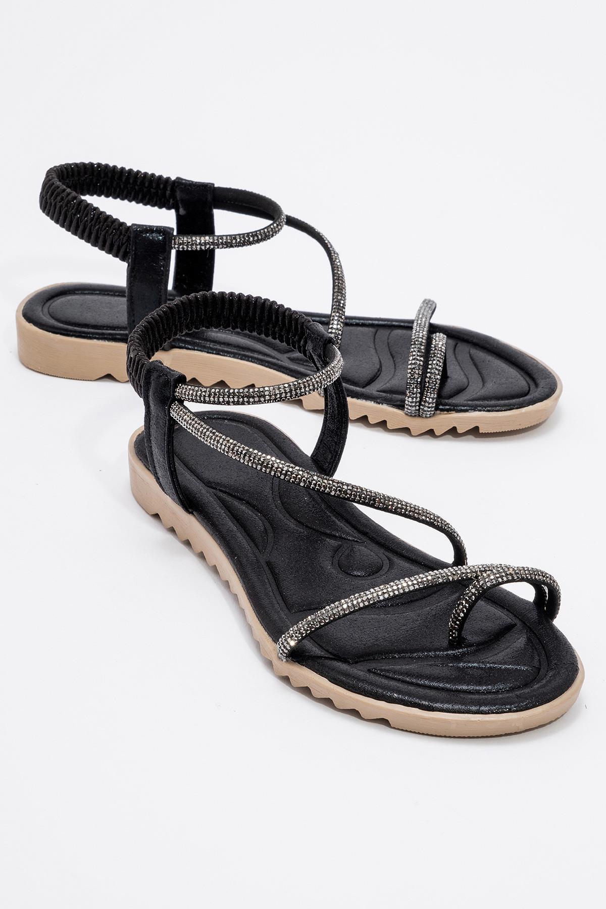 Kadın Parmak Arası Taşlı Sandalet SİYAH - Görsel 3