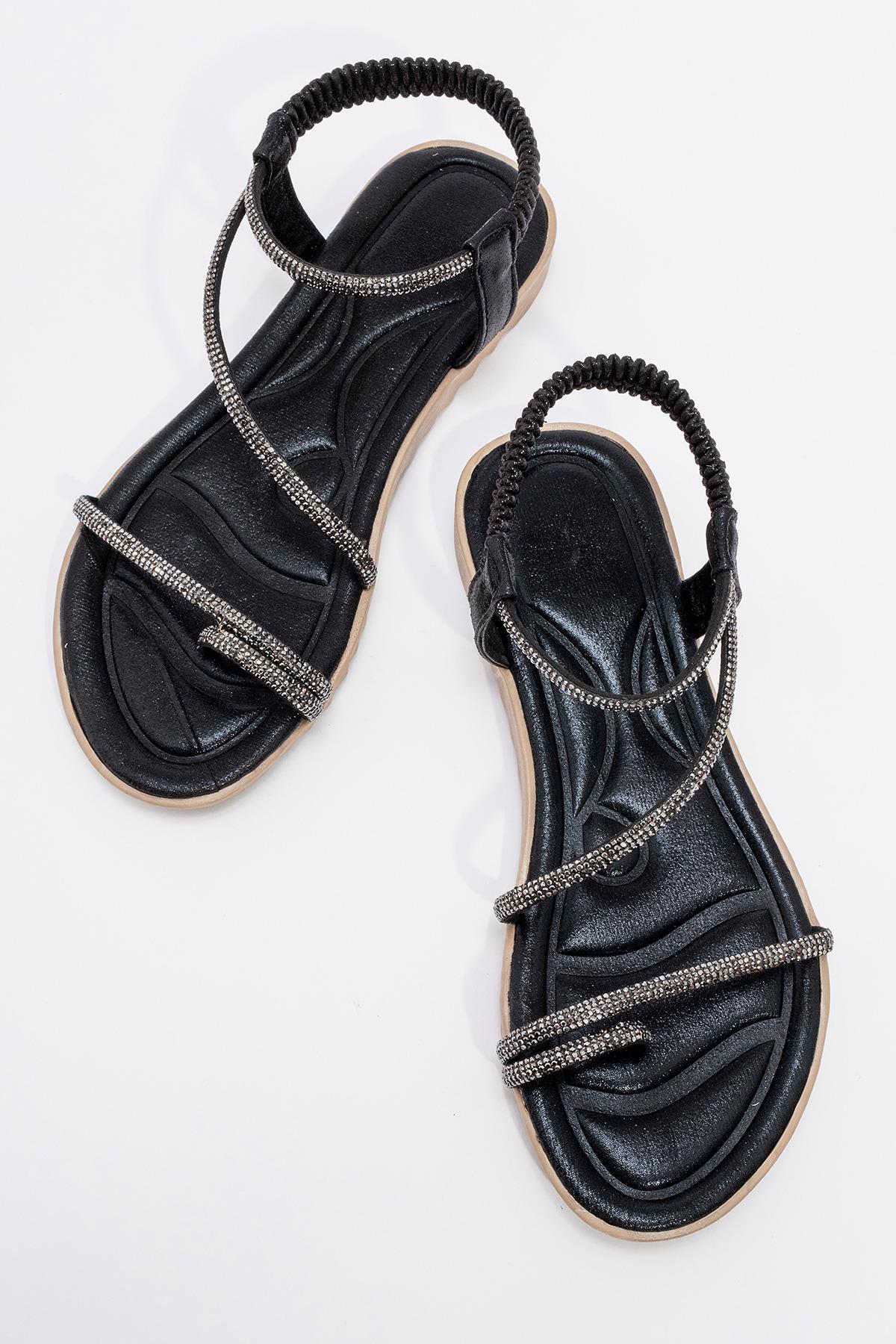 Kadın Parmak Arası Taşlı Sandalet SİYAH - Görsel 4