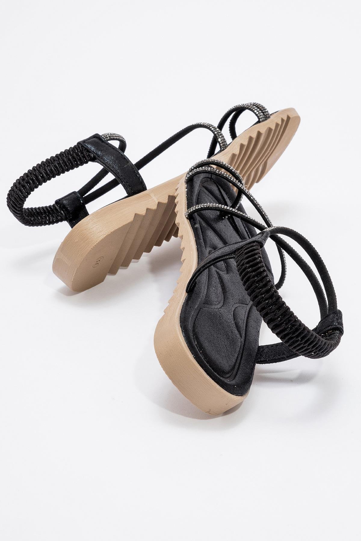 Kadın Parmak Arası Taşlı Sandalet SİYAH - Görsel 5