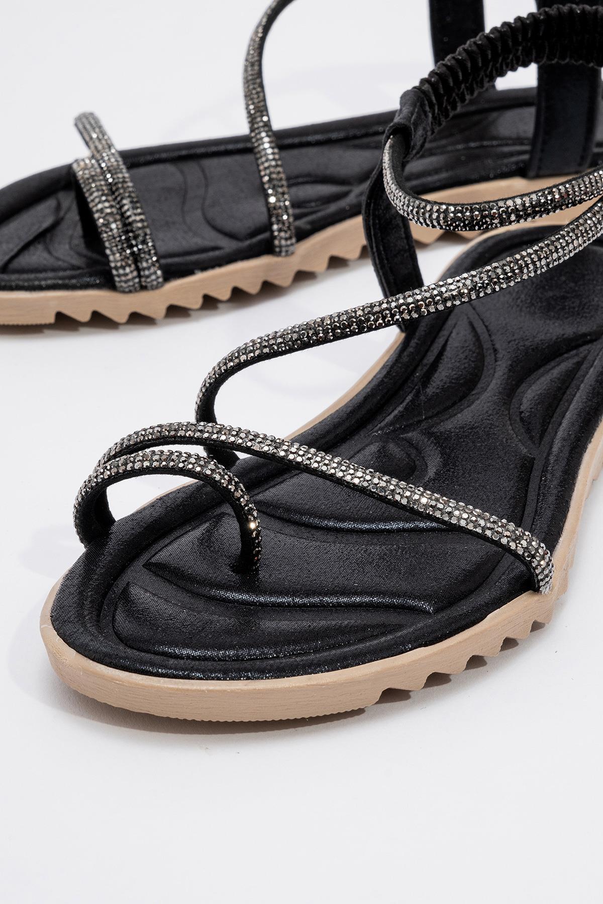 Kadın Parmak Arası Taşlı Sandalet SİYAH - Görsel 6