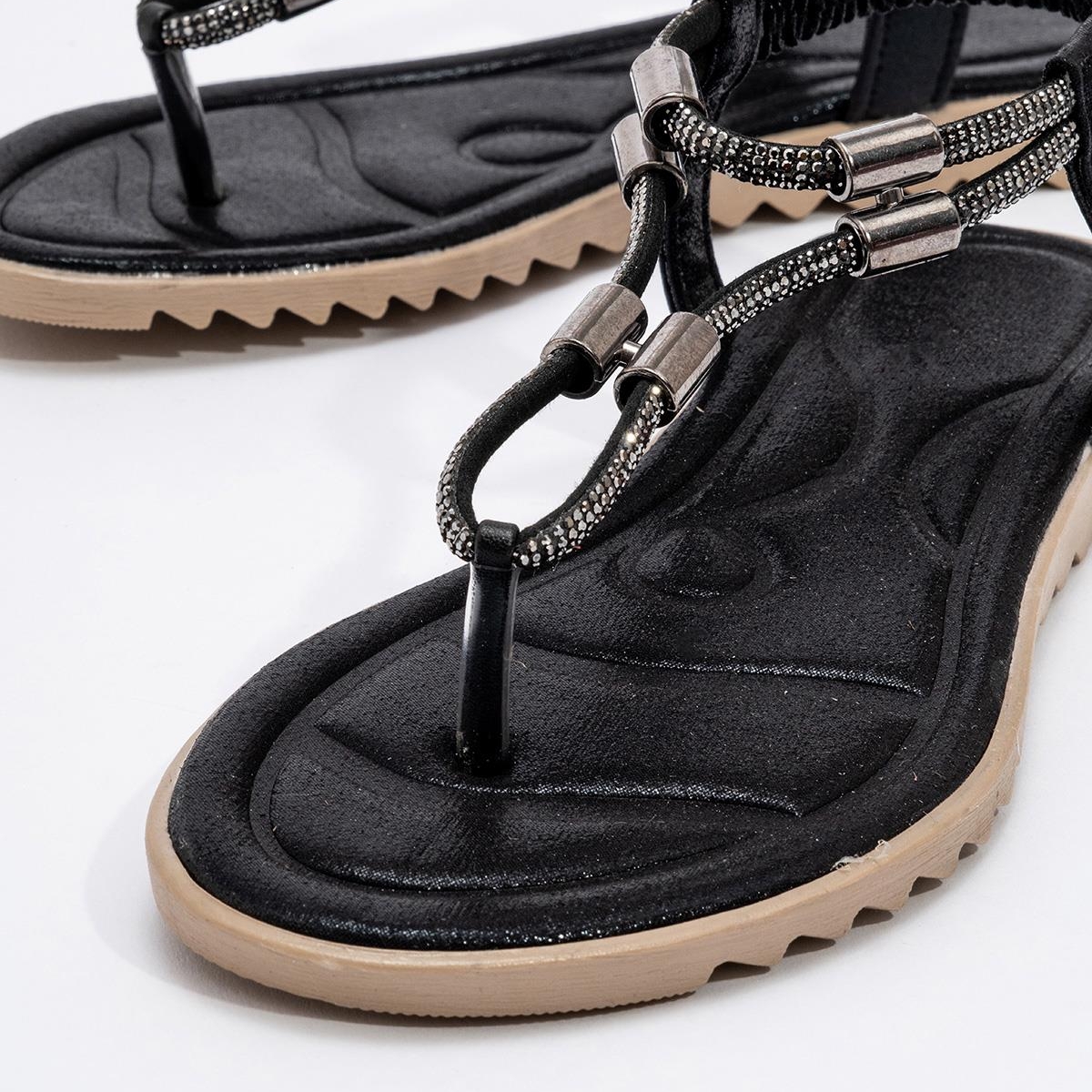 Kadın Taşlı Parmak Arası Sandalet SİYAH - Görsel 7