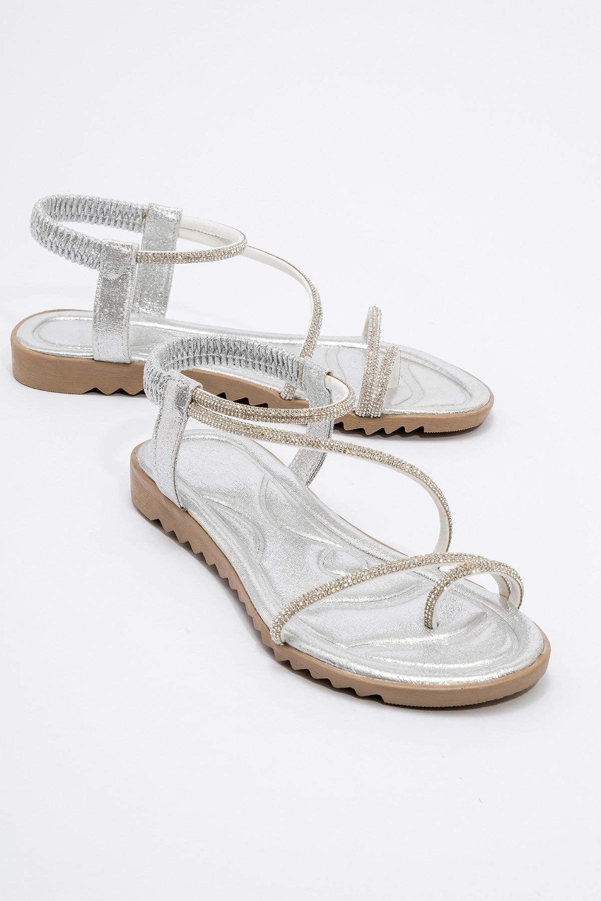 Kadın Parmak Arası Taşlı Sandalet GÜMÜŞ - Görsel 3