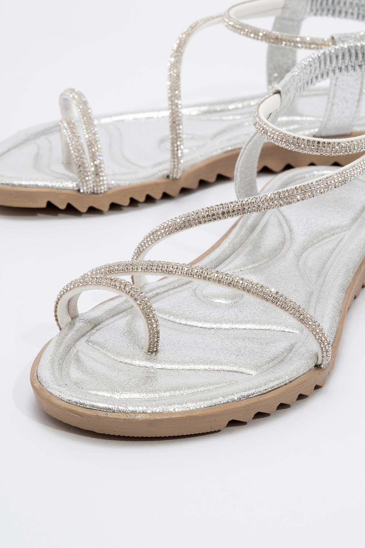 Kadın Parmak Arası Taşlı Sandalet GÜMÜŞ - Görsel 4