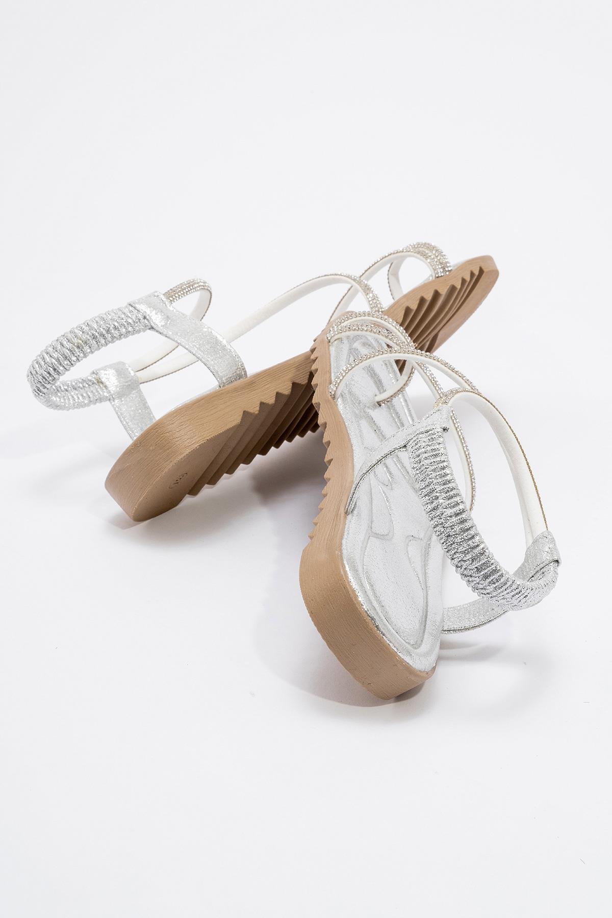 Kadın Parmak Arası Taşlı Sandalet GÜMÜŞ - Görsel 5