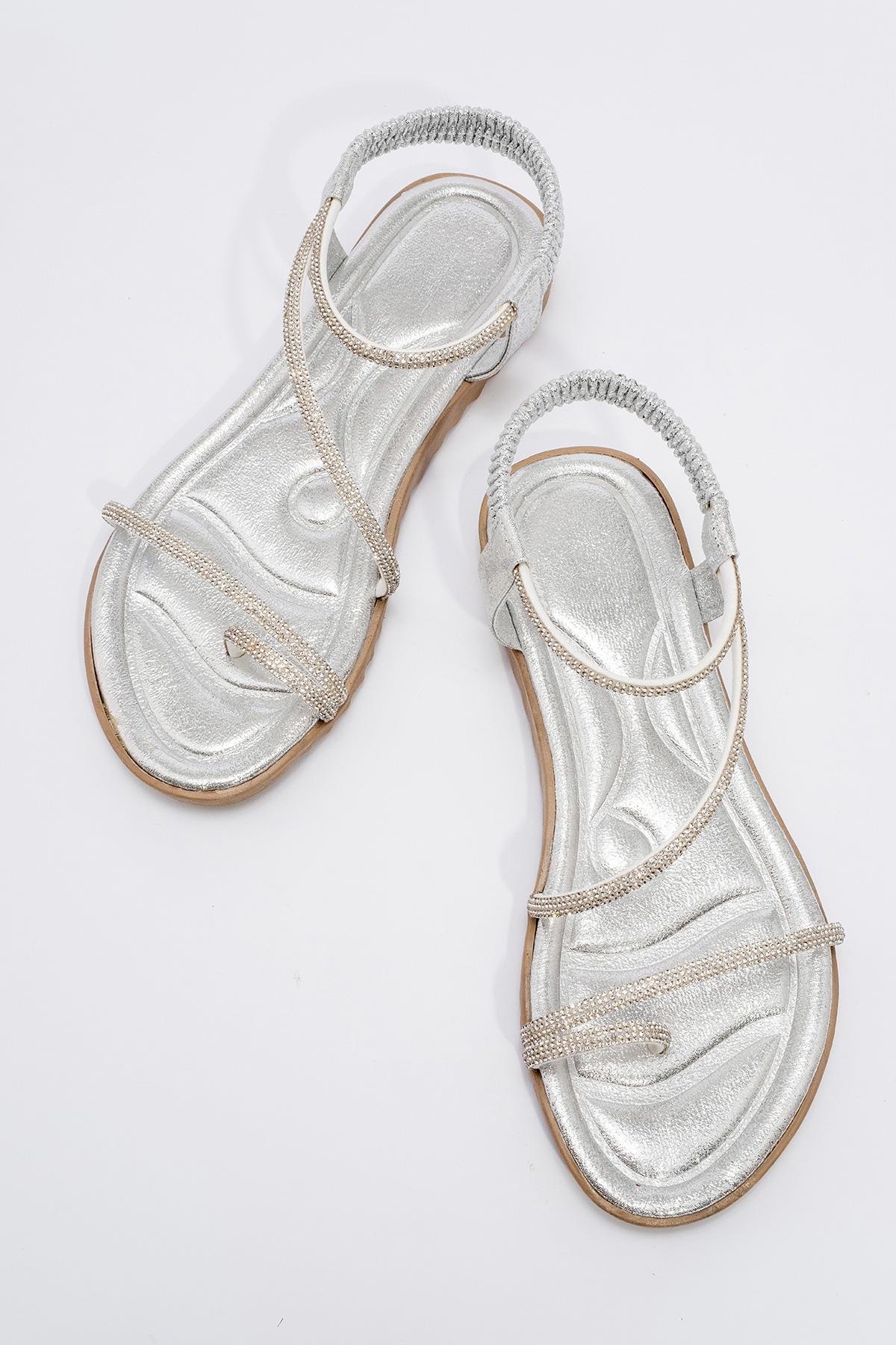 Kadın Parmak Arası Taşlı Sandalet GÜMÜŞ - Görsel 6