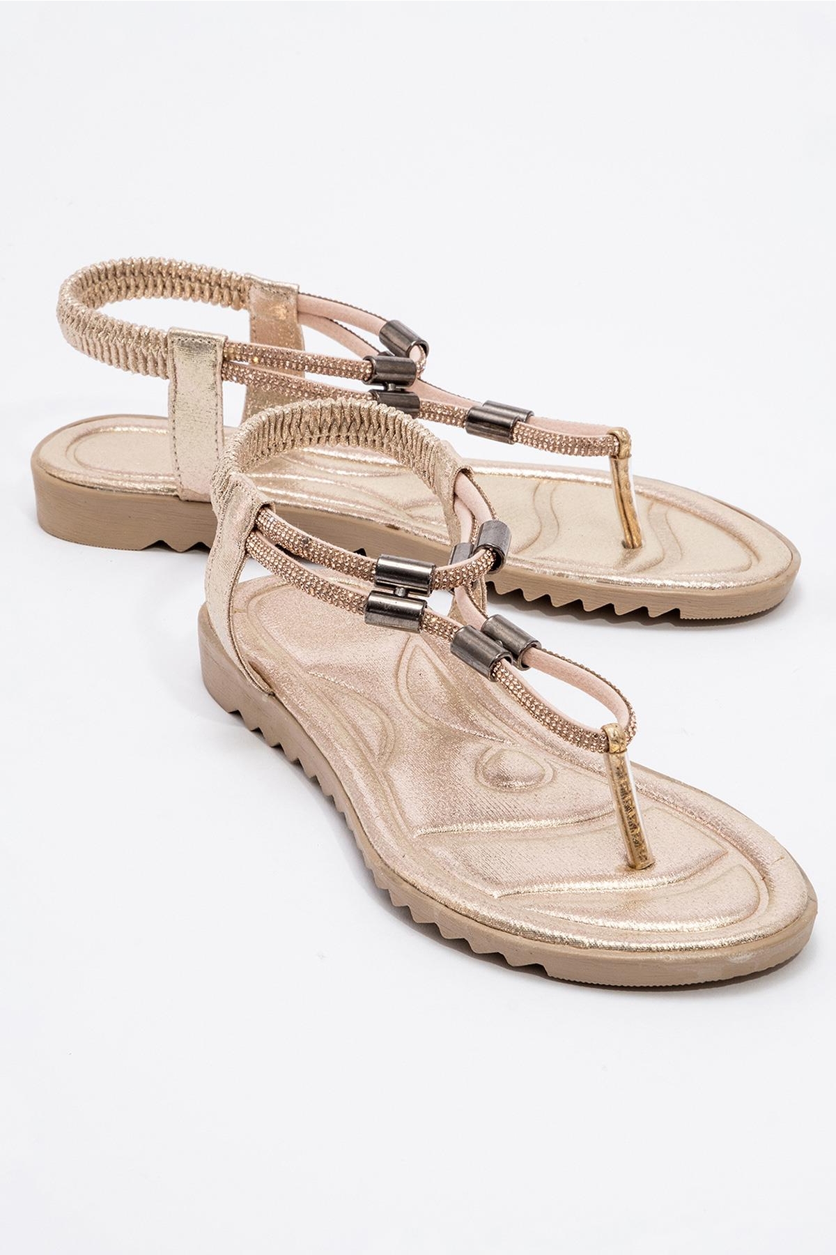 Kadın Taşlı Parmak Arası Sandalet BAKIR - Görsel 3