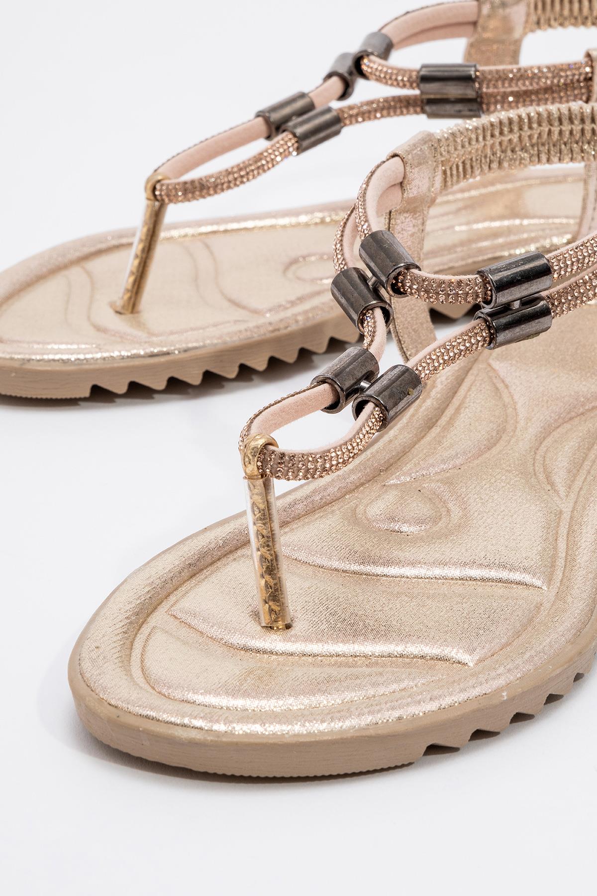 Kadın Taşlı Parmak Arası Sandalet BAKIR - Görsel 4