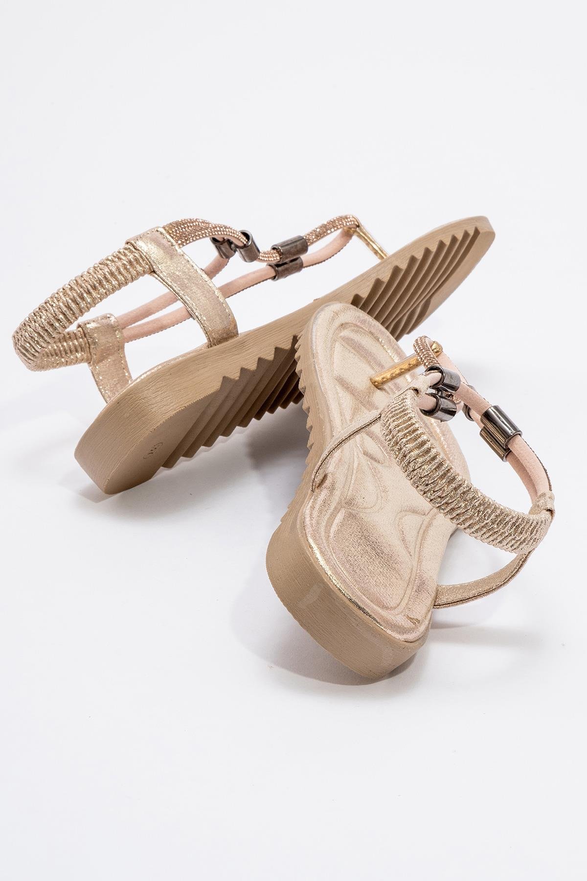 Kadın Taşlı Parmak Arası Sandalet BAKIR - Görsel 5