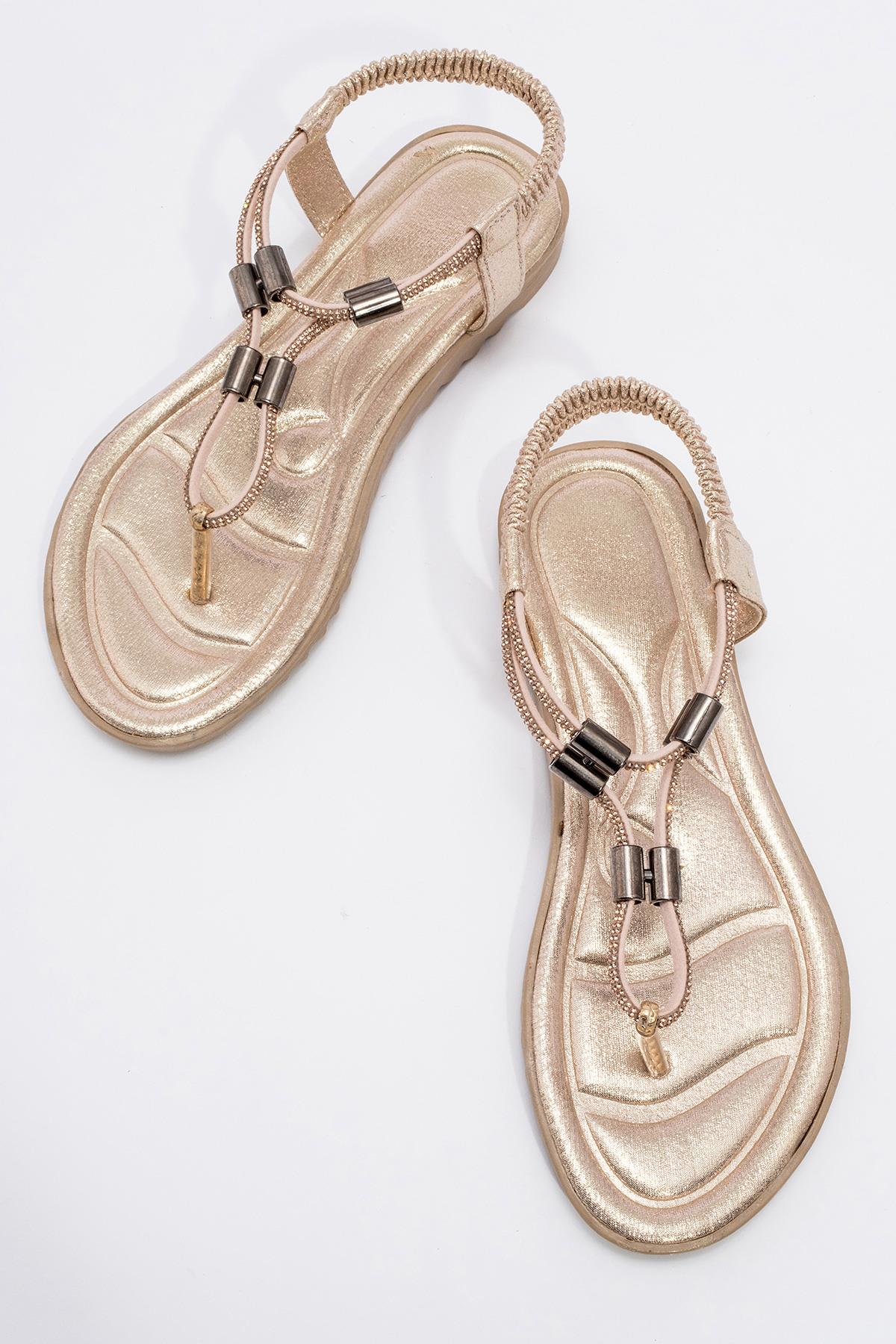 Kadın Taşlı Parmak Arası Sandalet BAKIR - Görsel 6