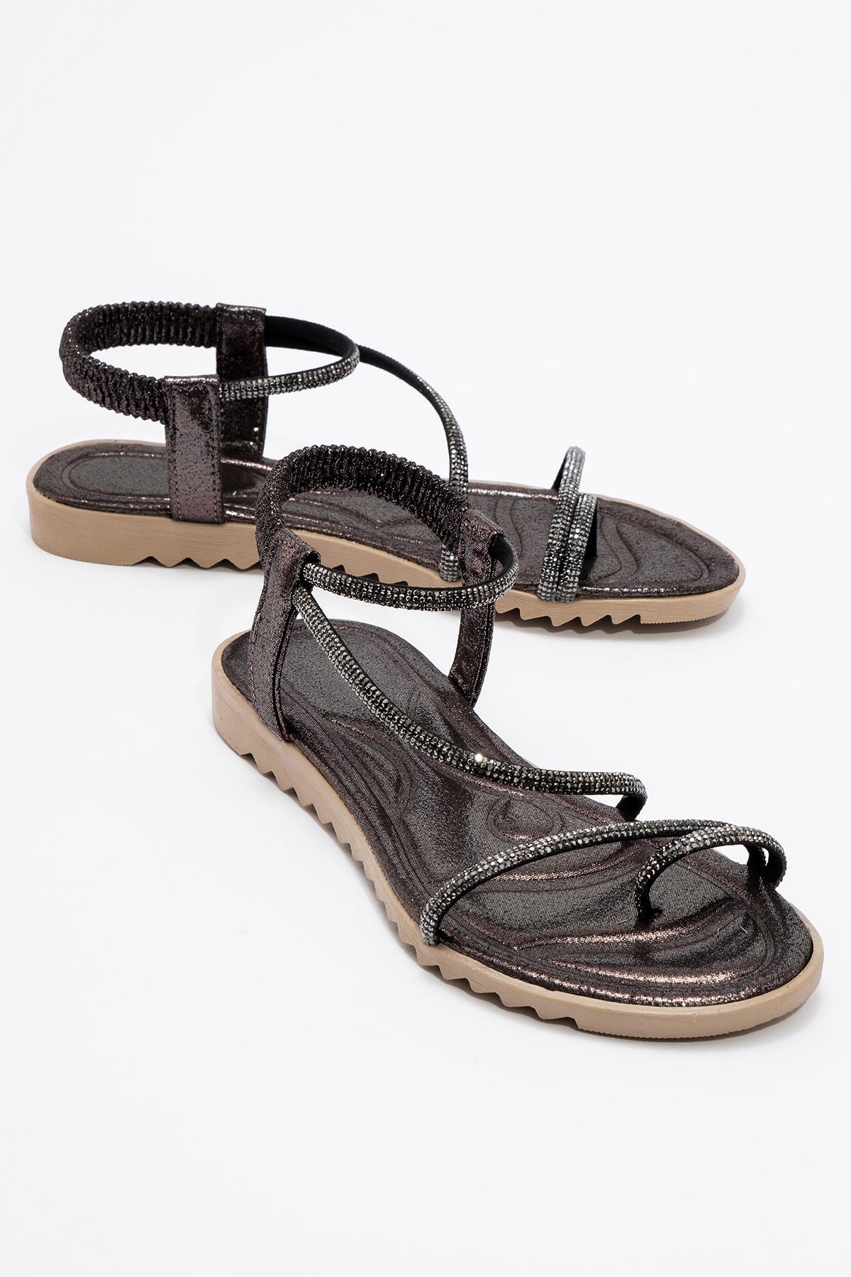 Kadın Parmak Arası Taşlı Sandalet PLATİN - Görsel 3