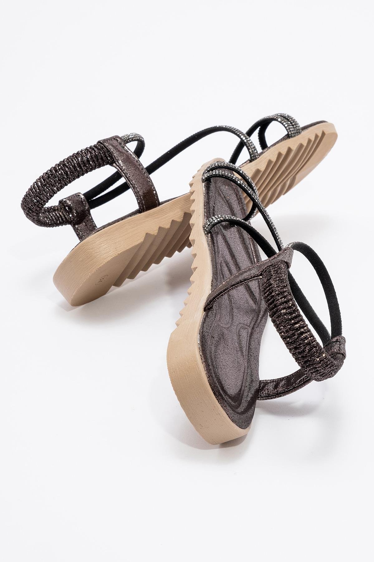 Kadın Parmak Arası Taşlı Sandalet PLATİN - Görsel 5