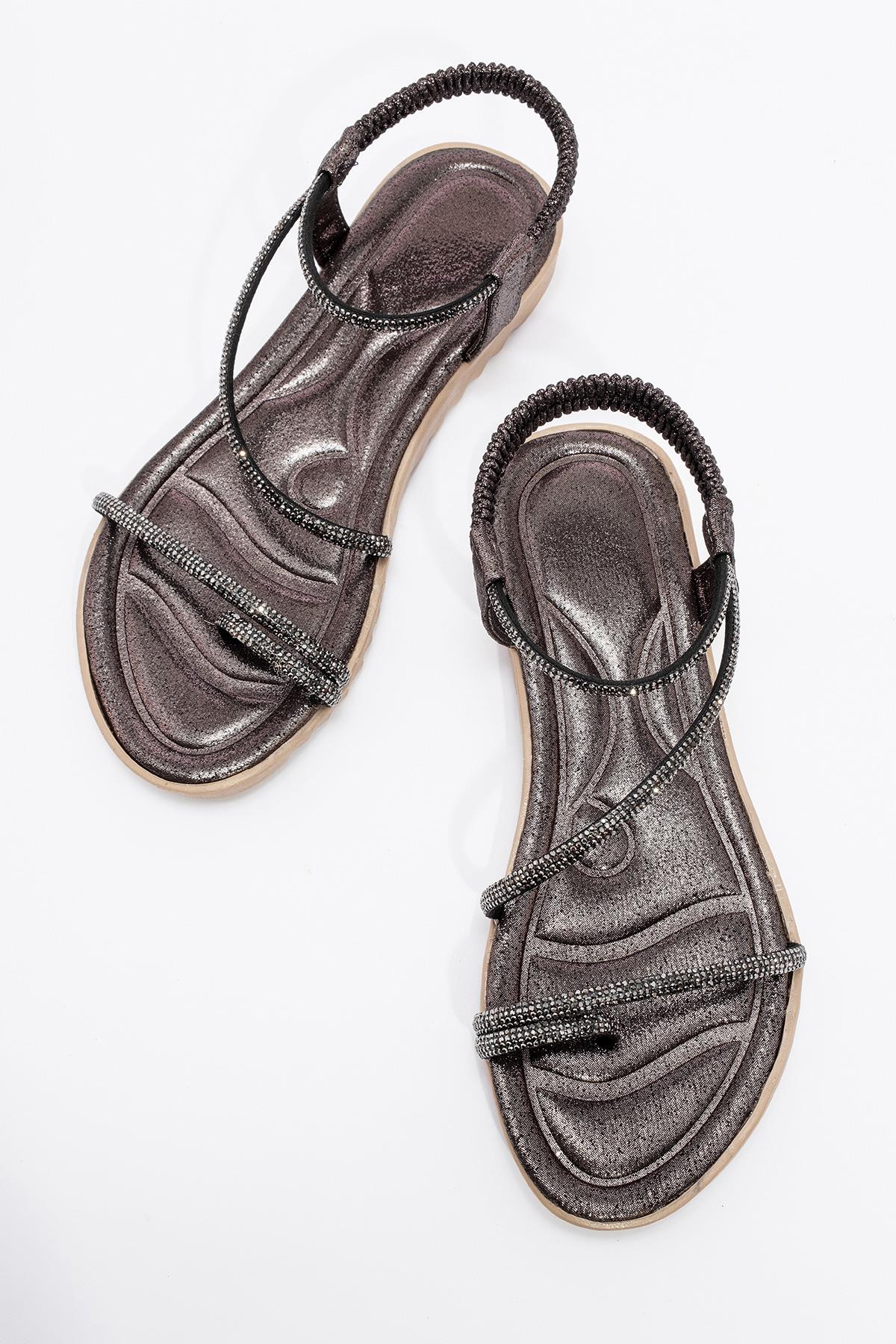 Kadın Parmak Arası Taşlı Sandalet PLATİN - Görsel 6