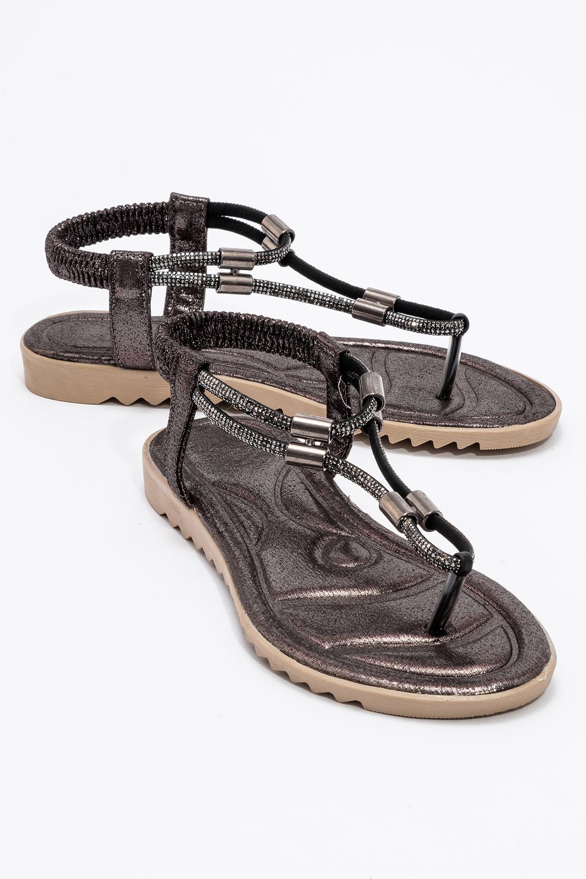 Kadın Taşlı Parmak Arası Sandalet PLATİN - Görsel 3