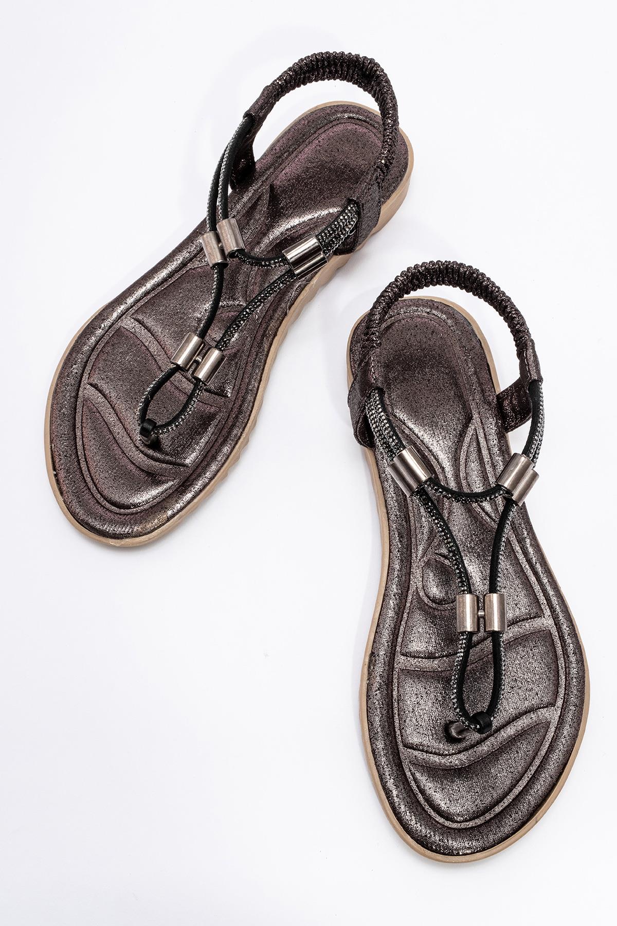 Kadın Taşlı Parmak Arası Sandalet PLATİN - Görsel 6