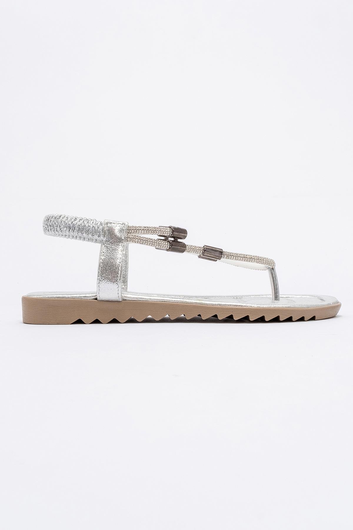 Kadın Taşlı Parmak Arası Sandalet GÜMÜŞ - Görsel 2