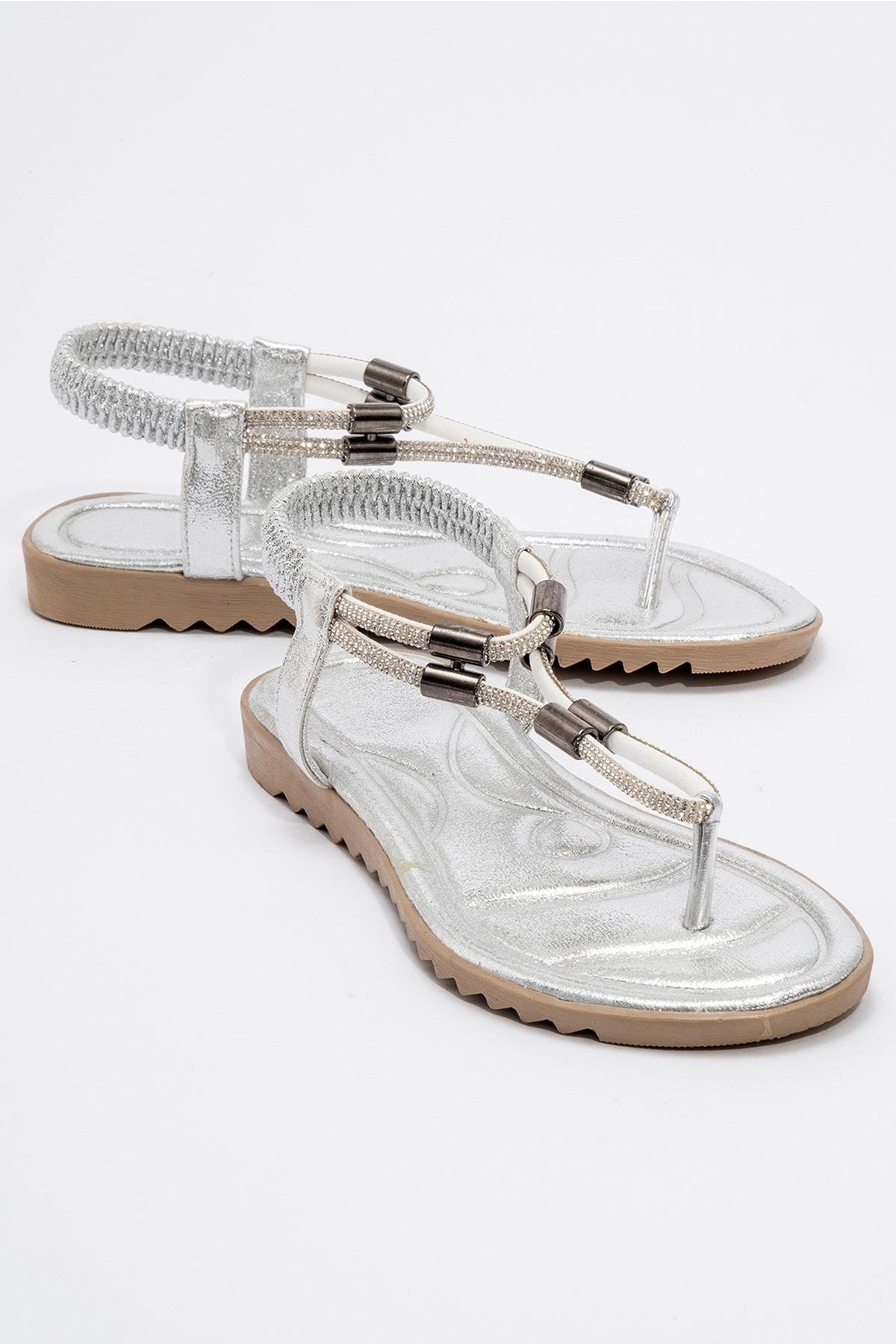 Kadın Taşlı Parmak Arası Sandalet GÜMÜŞ - Görsel 3