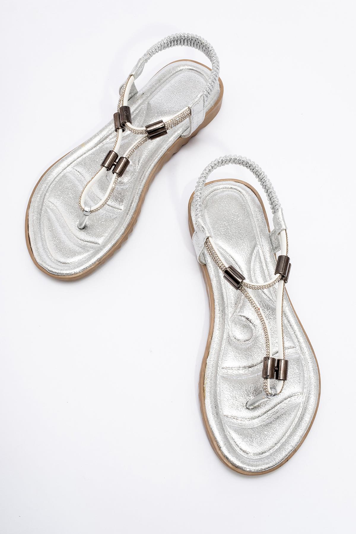 Kadın Taşlı Parmak Arası Sandalet GÜMÜŞ - Görsel 6