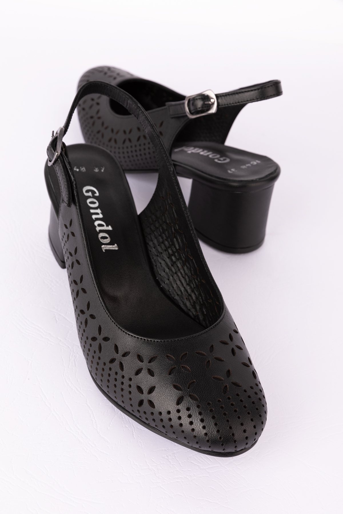 Gondol Hakiki Deri Lazer Kesim Şık Topuklu Ayakkabı şhn.1048 - Görsel 3