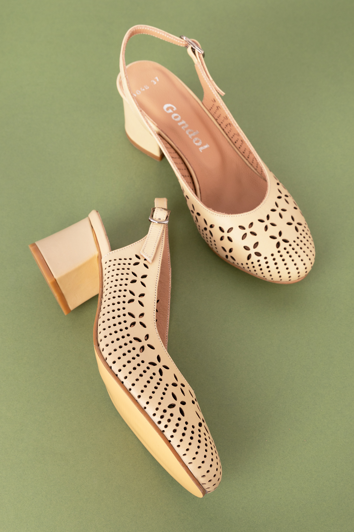 Gondol Hakiki Deri Lazer Kesim Şık Topuklu Ayakkabı şhn.1048 - Görsel 4