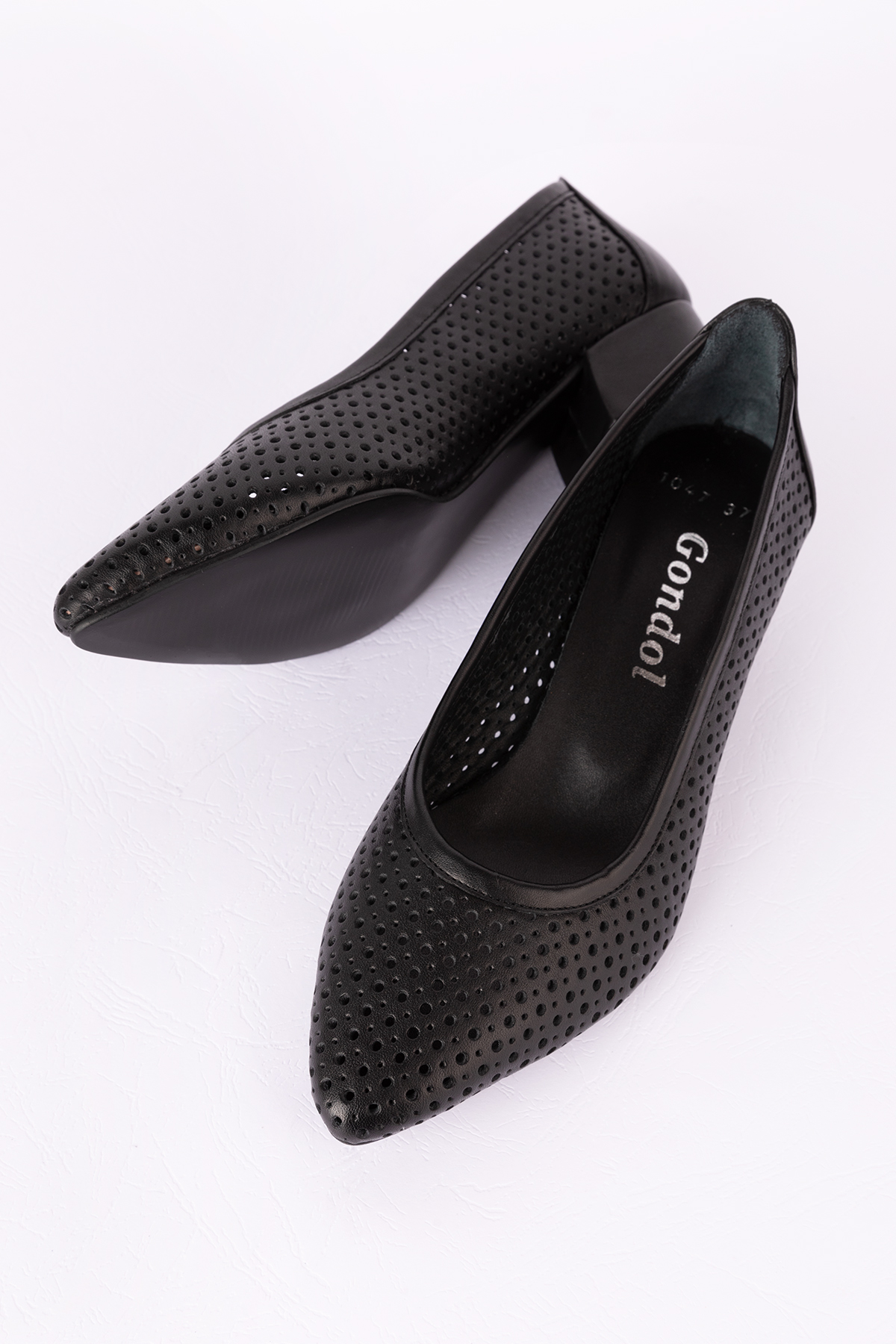 Gondol Hakiki Deri Yazlık Delikli Klasik Topuklu Ayakkabı şhn.1047 - Görsel 3