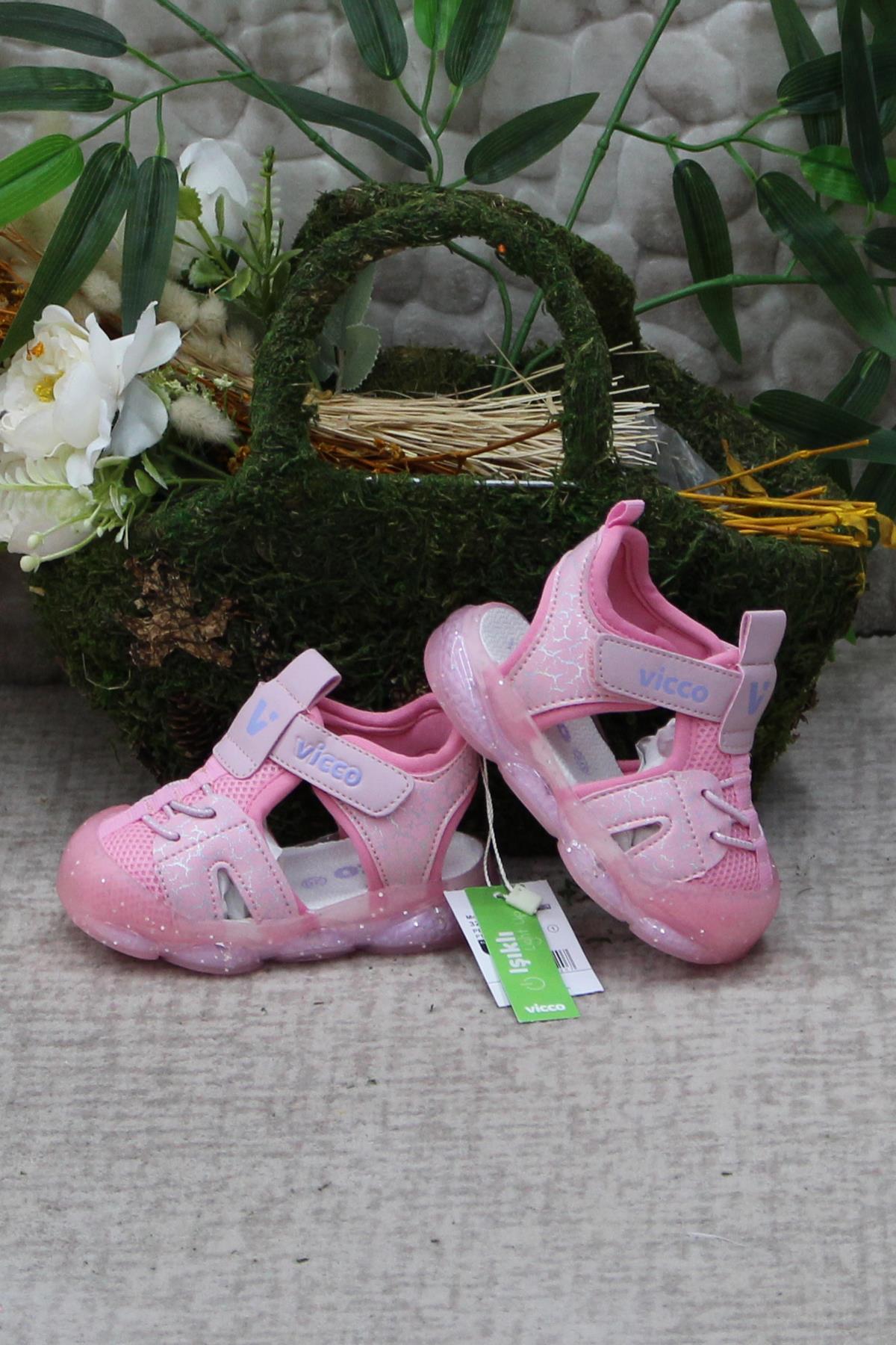 321.E24Y.211 Monrovia Pembe Rahat Esnek Işıklı Kız Çocuk Sandalet - Görsel 4