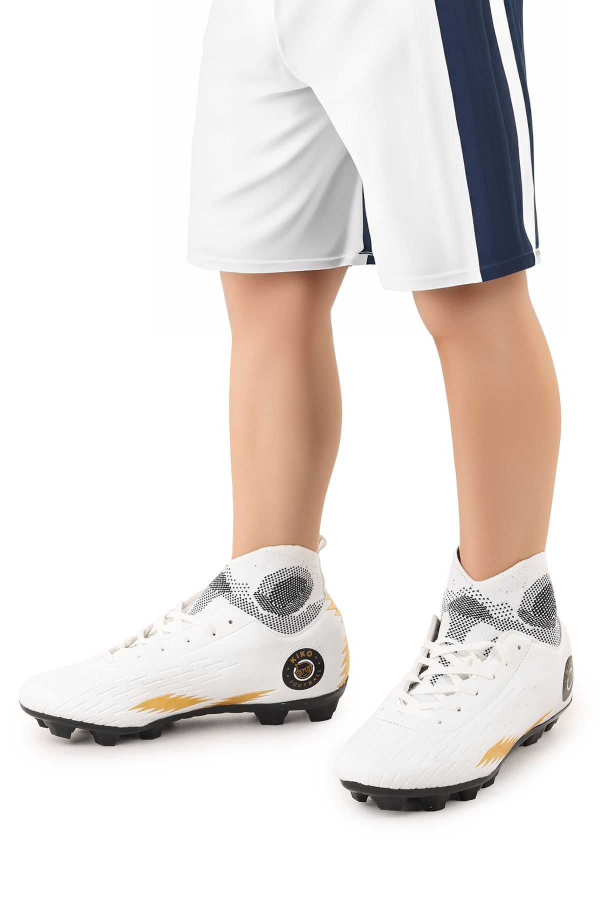 142 FKP Boğazlı Krampon Çim Saha Erkek Çocuk Futbol Ayakkabı Beyaz - Siyah - Görsel 3