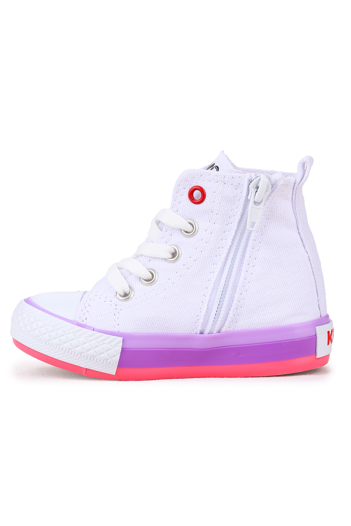 Tinna Bağcıklı Kız Bebek Boğazlı Keten Spor Ayakkabı Beyaz - Pembe - Görsel 5