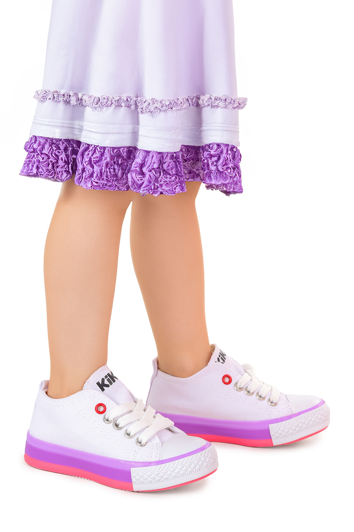 Tinna Bağcıklı Kız Bebek Keten Spor Ayakkabı Beyaz - Pembe - Görsel 2