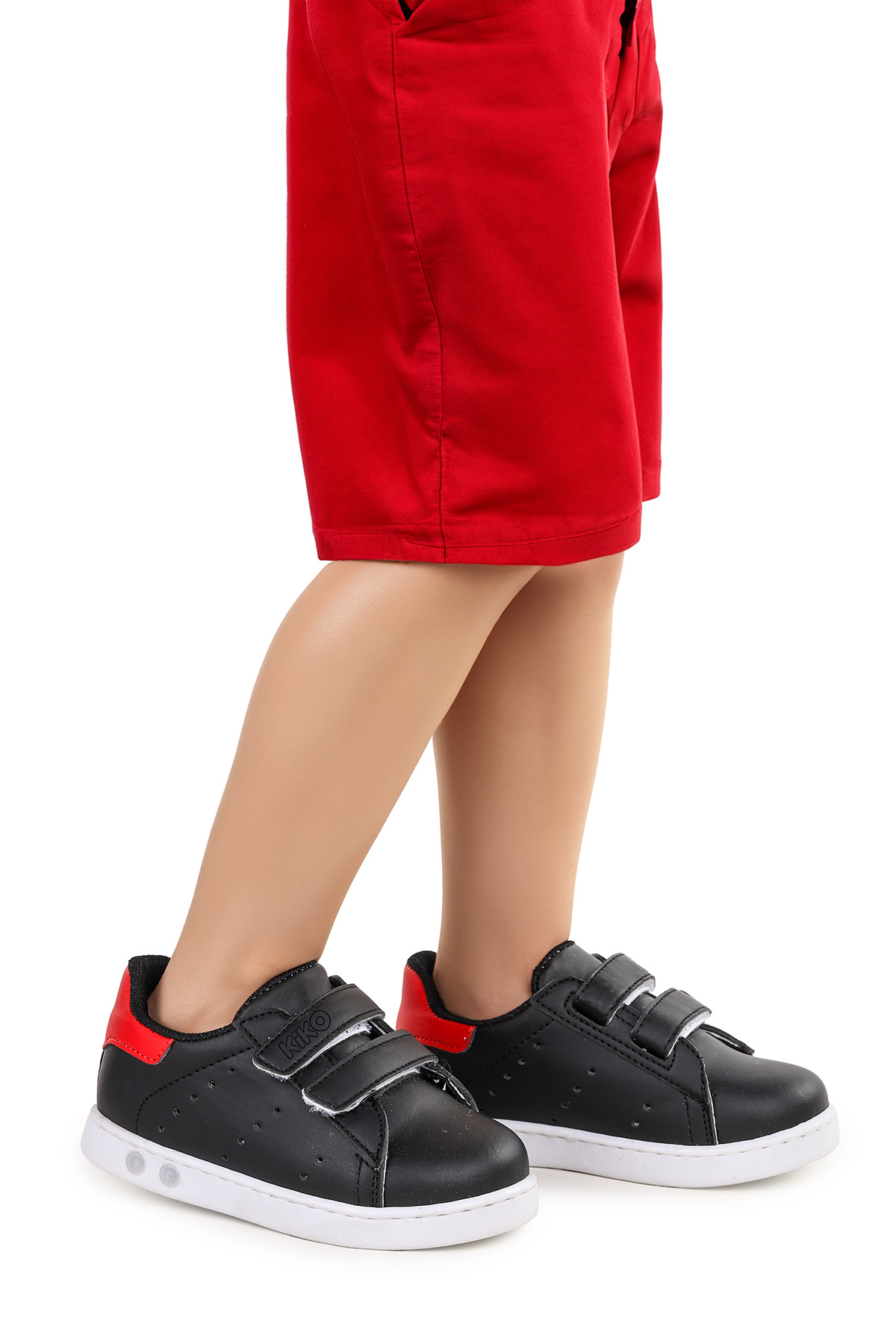 Royzo Cırtlı Işıklı Erkek Bebek Spor Ayakkabı Siyah - Kırmızı - Görsel 2