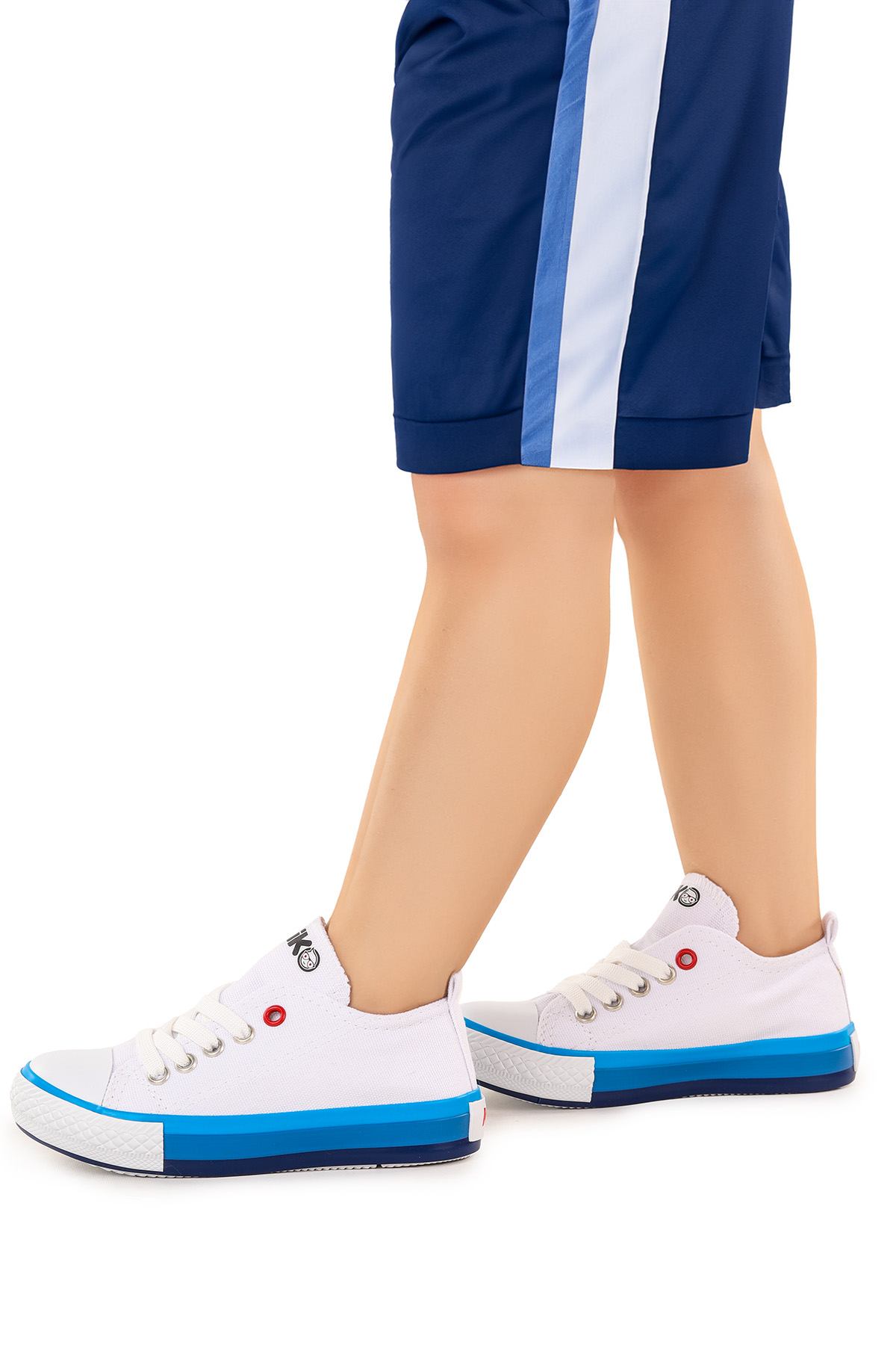 Tinna Bağcıklı Erkek Çocuk Keten Spor Ayakkabı Beyaz - Mavi - Görsel 3