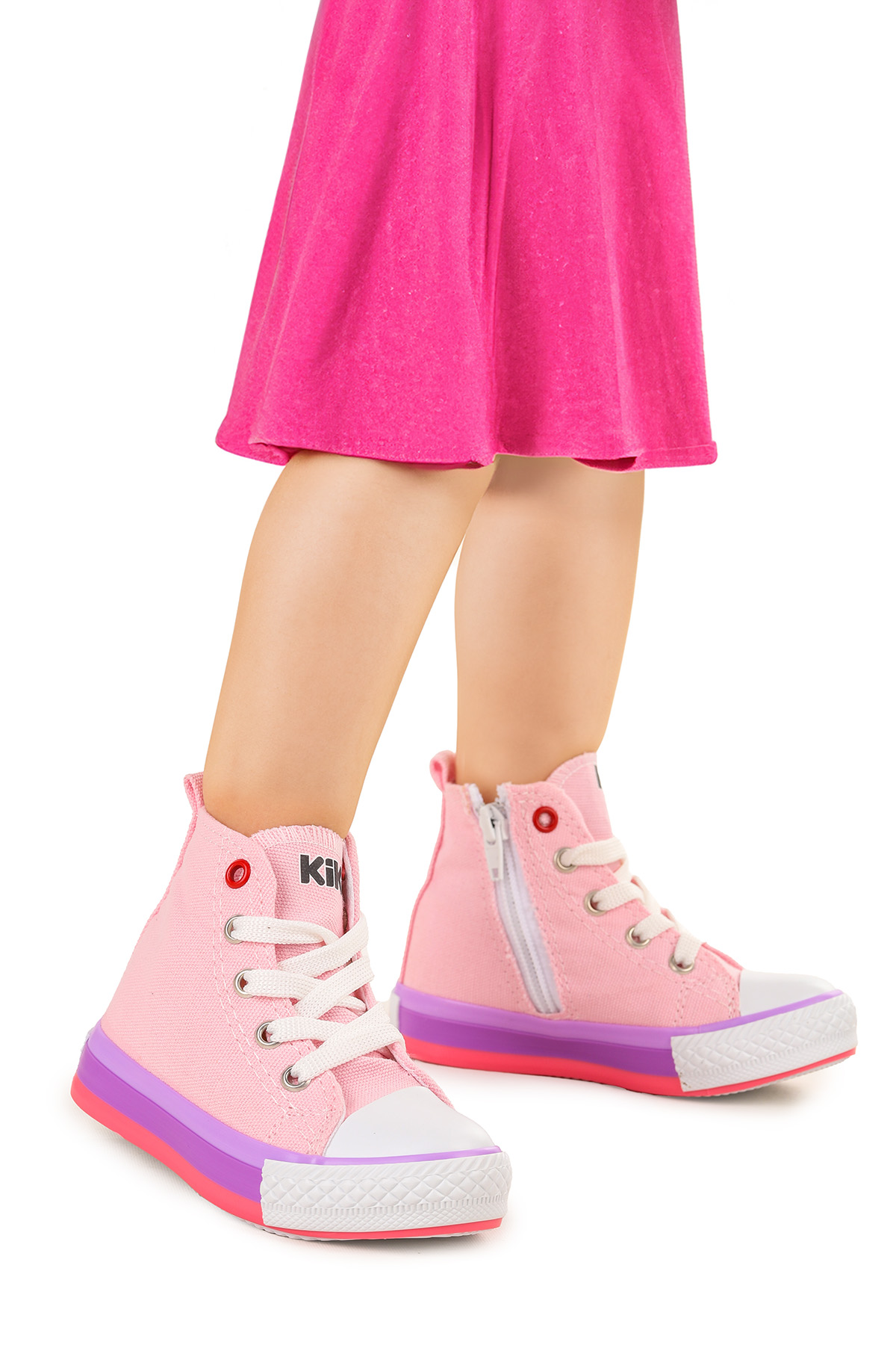 Tinna Bağcıklı Kız Bebek Boğazlı Keten Spor Ayakkabı Pembe - Görsel 2