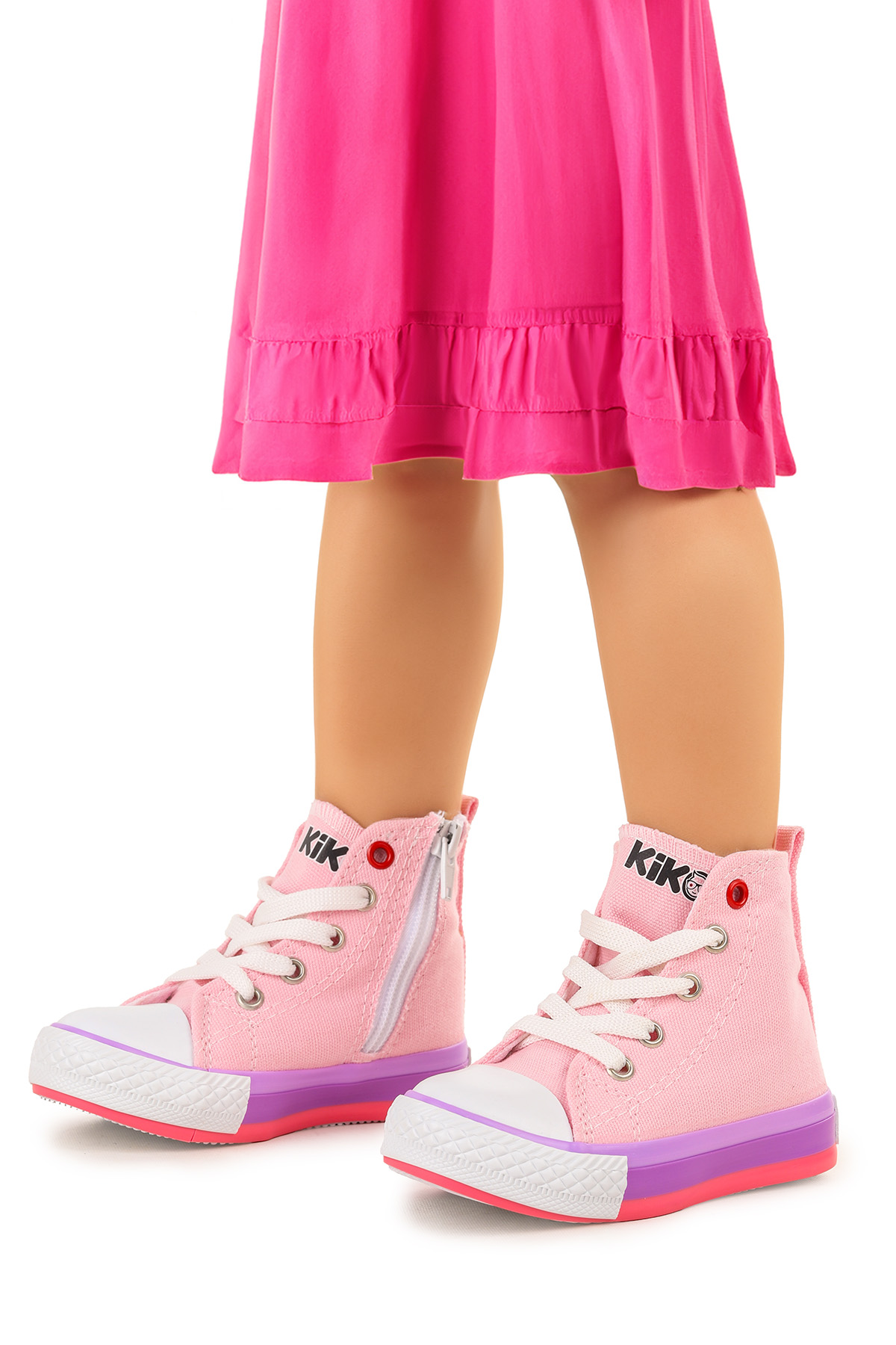 Tinna Bağcıklı Kız Bebek Boğazlı Keten Spor Ayakkabı Pembe - Görsel 3