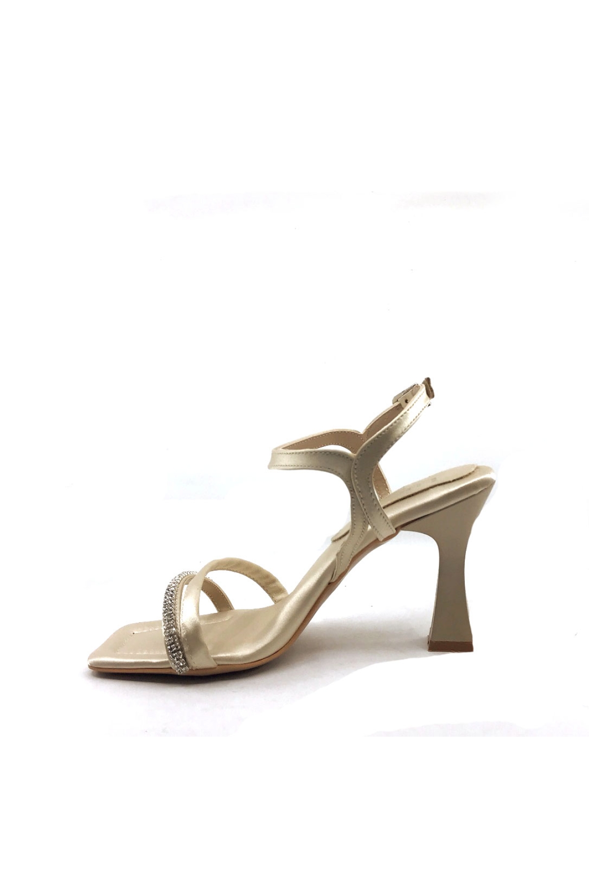 140 Lp 8,5 Cm Ten Saten Taşlı Kadın Topuklu Ayakkabı - Görsel 5