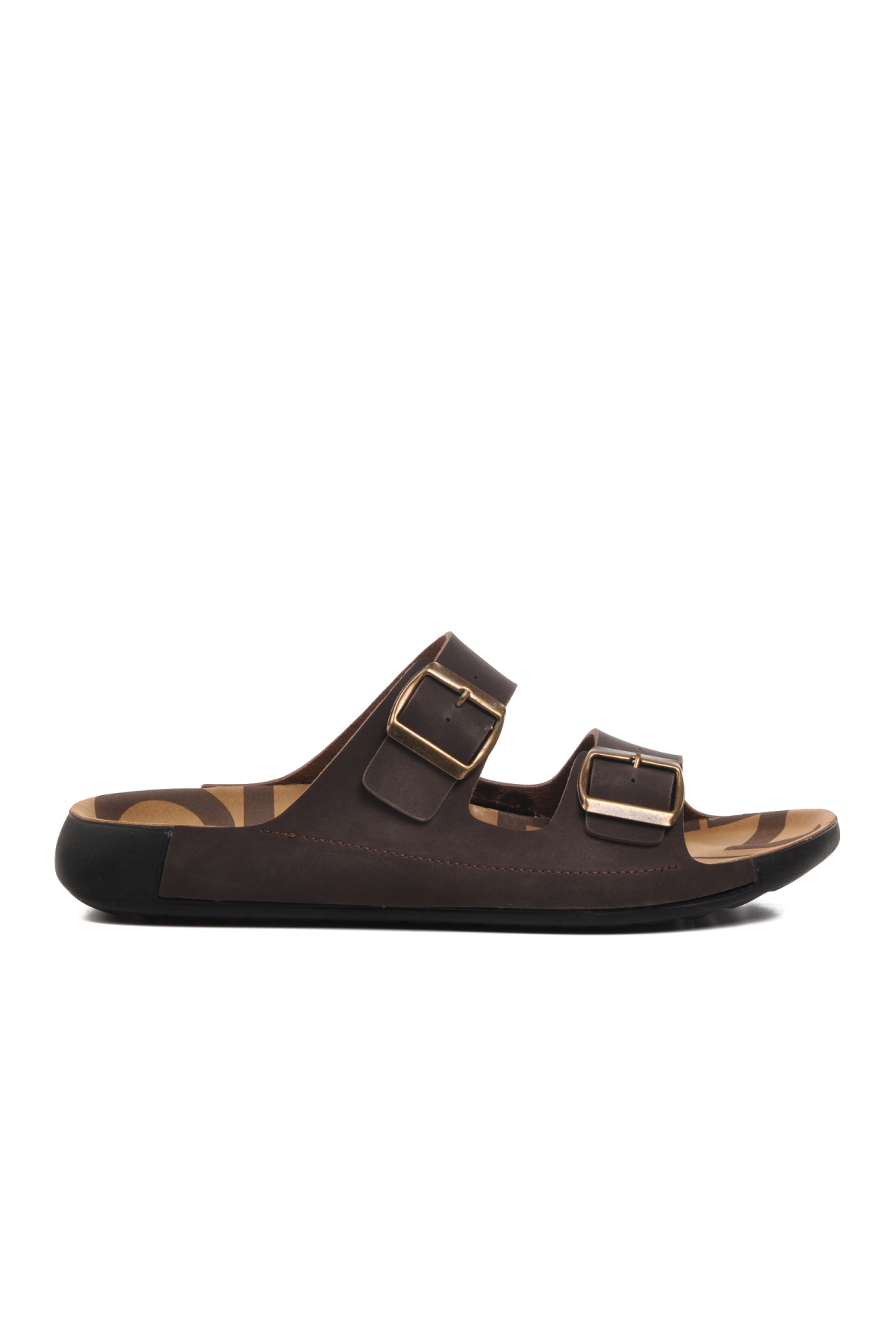 66.001 Kahve Çift Bantlı Erkek Terlik - Görsel 2