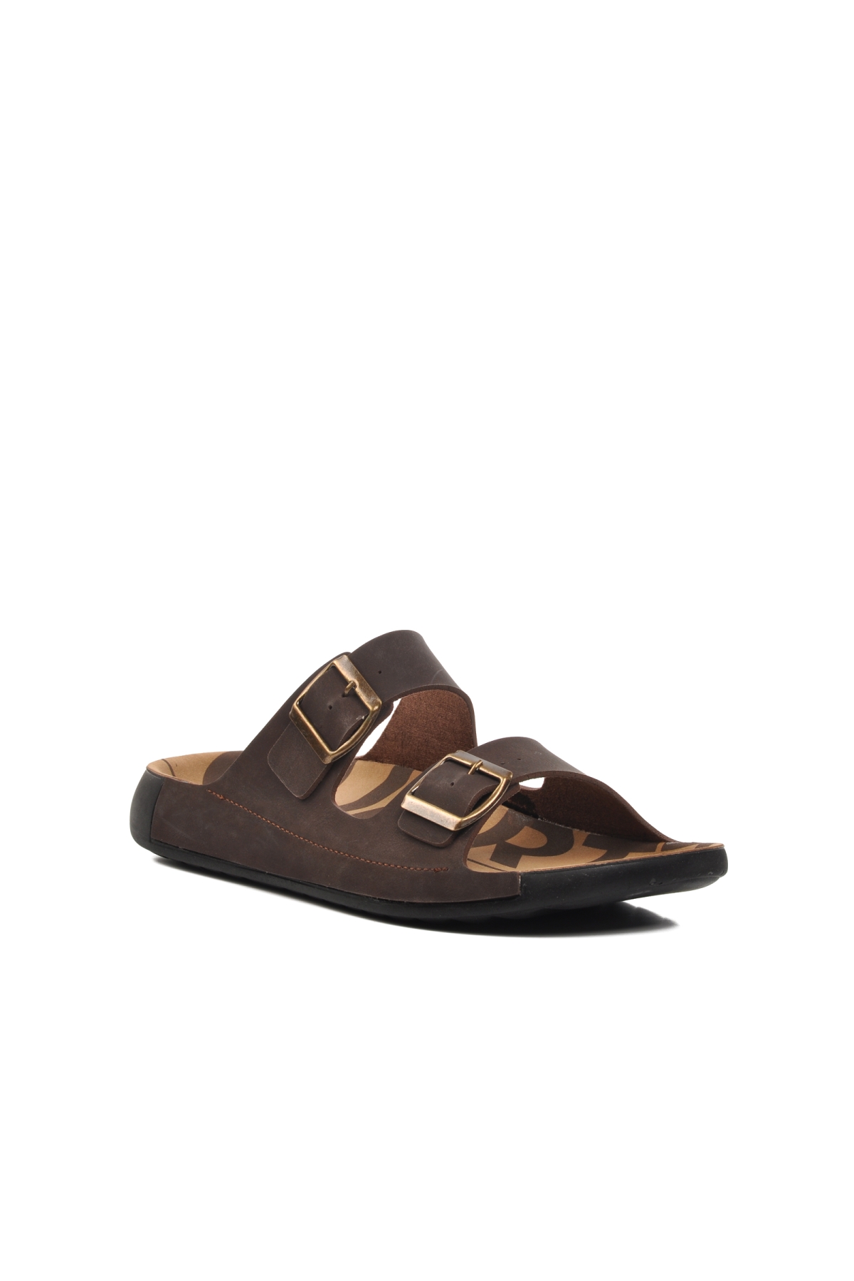 66.001 Kahve Çift Bantlı Erkek Terlik - Görsel 4