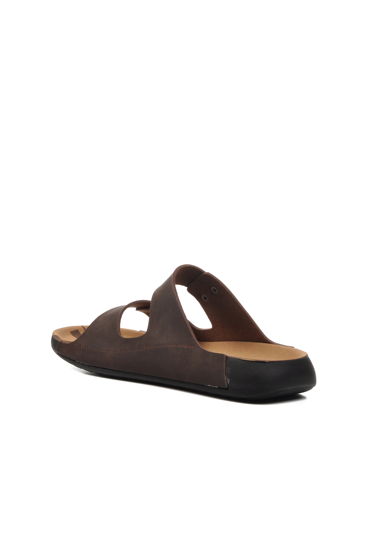 66.001 Kahve Çift Bantlı Erkek Terlik - Görsel 5