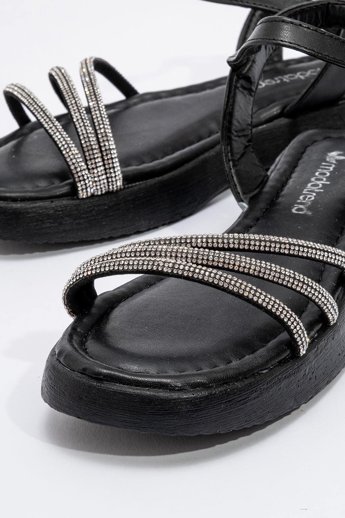 Kadın Taşlı Sandalet SİYAH - Görsel 4