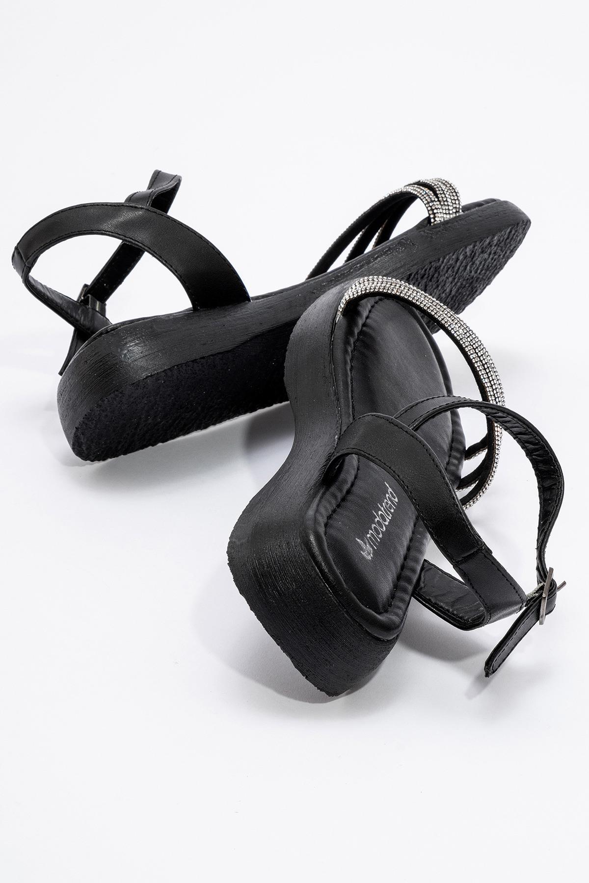 Kadın Taşlı Sandalet SİYAH - Görsel 5