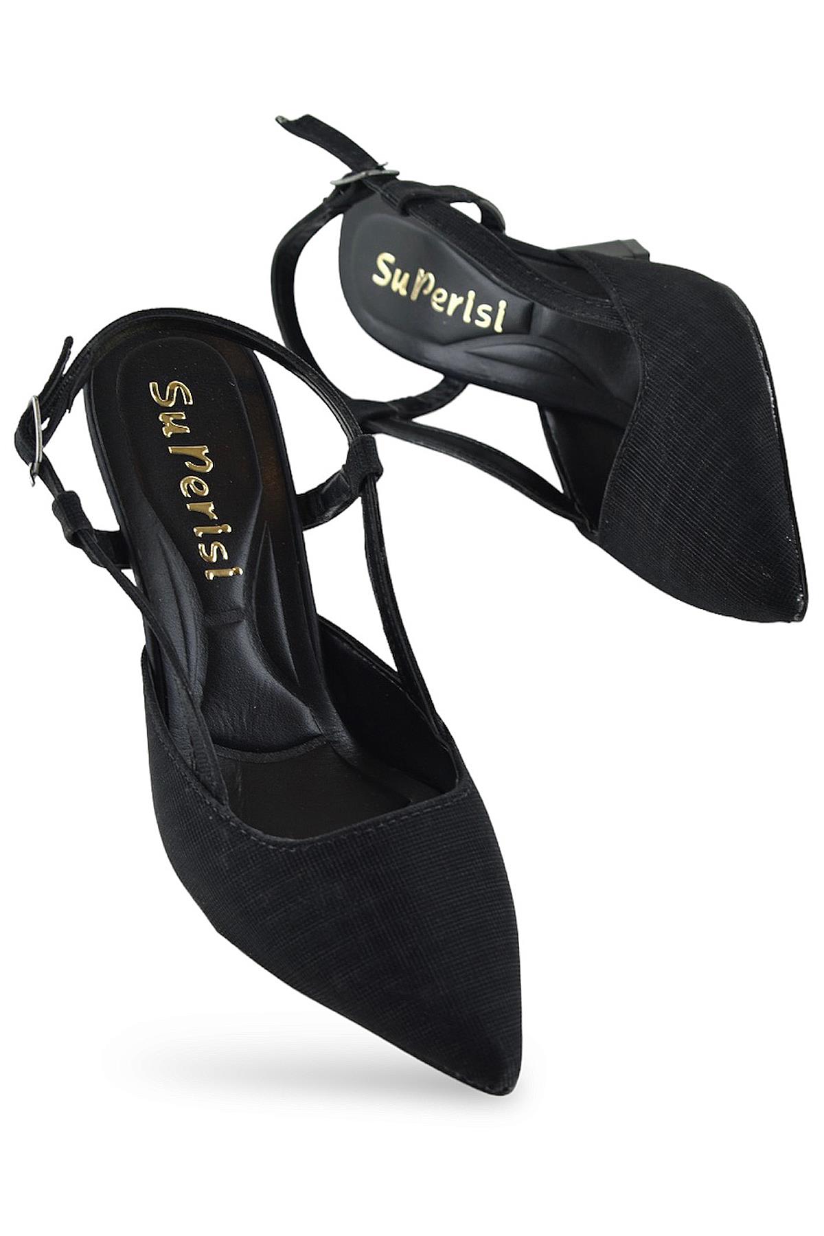 1088 Arkası Açık Kadın Topuklu Ayakkabı 8,5 cm Siyah Simli Abiye Düğün Nişan Kına Gecesi - Görsel 3