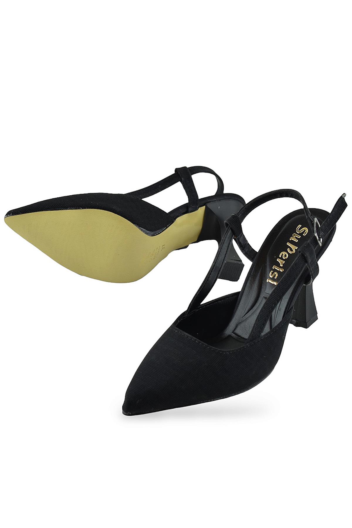 1088 Arkası Açık Kadın Topuklu Ayakkabı 8,5 cm Siyah Simli Abiye Düğün Nişan Kına Gecesi - Görsel 4