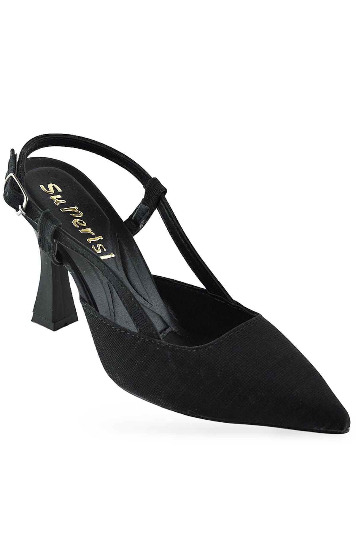 1088 Arkası Açık Kadın Topuklu Ayakkabı 8,5 cm Siyah Simli Abiye Düğün Nişan Kına Gecesi - Görsel 5