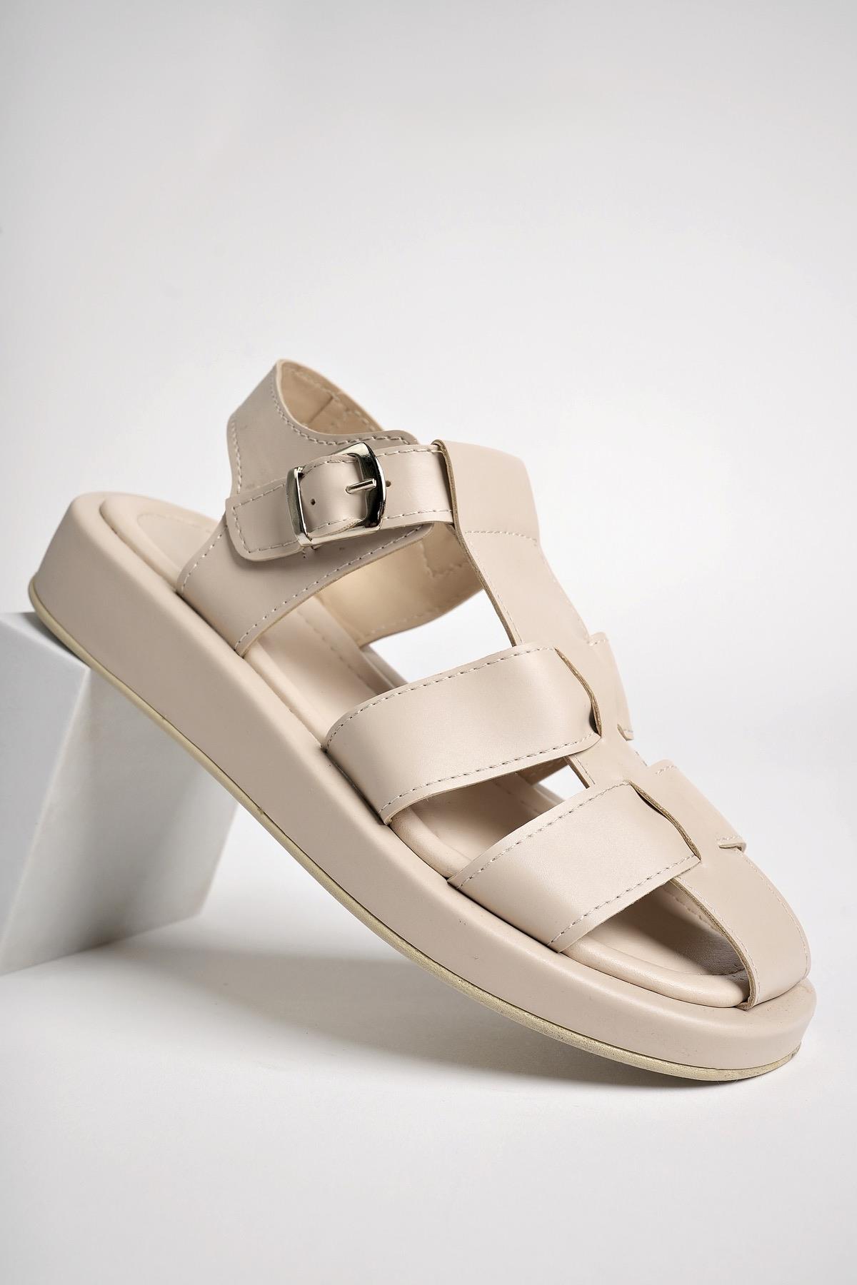 DOSSİ Garantili Dolgu Topuklu Bilekten Bağlamalı Tokalı Kadın Sandalet - Görsel 7