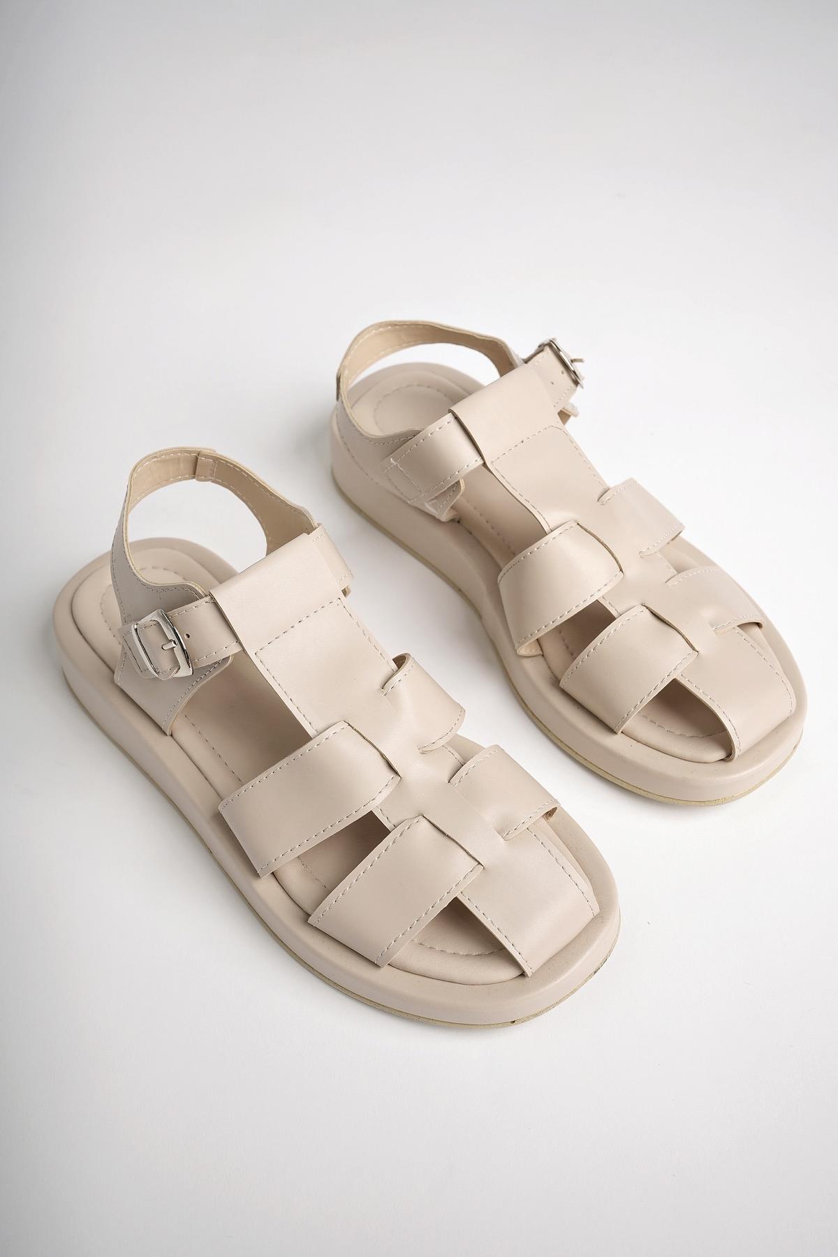 DOSSİ Garantili Dolgu Topuklu Bilekten Bağlamalı Tokalı Kadın Sandalet - Görsel 8