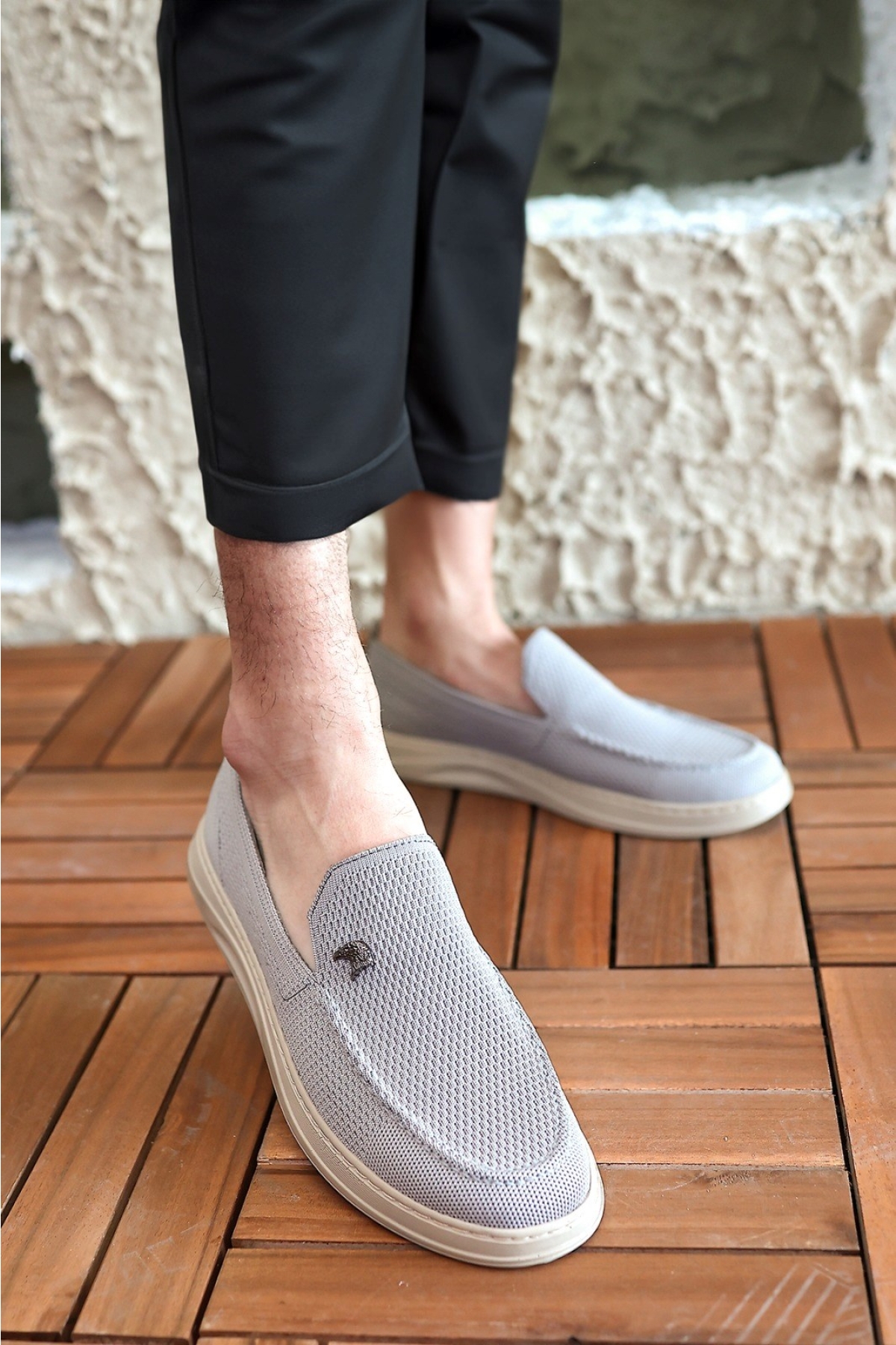 Terry Erkek Gri Garantili Rahat Dikişli Esnek Hakiki Deri Detaylı Triko Loafer TERRY-7992 - Görsel 2